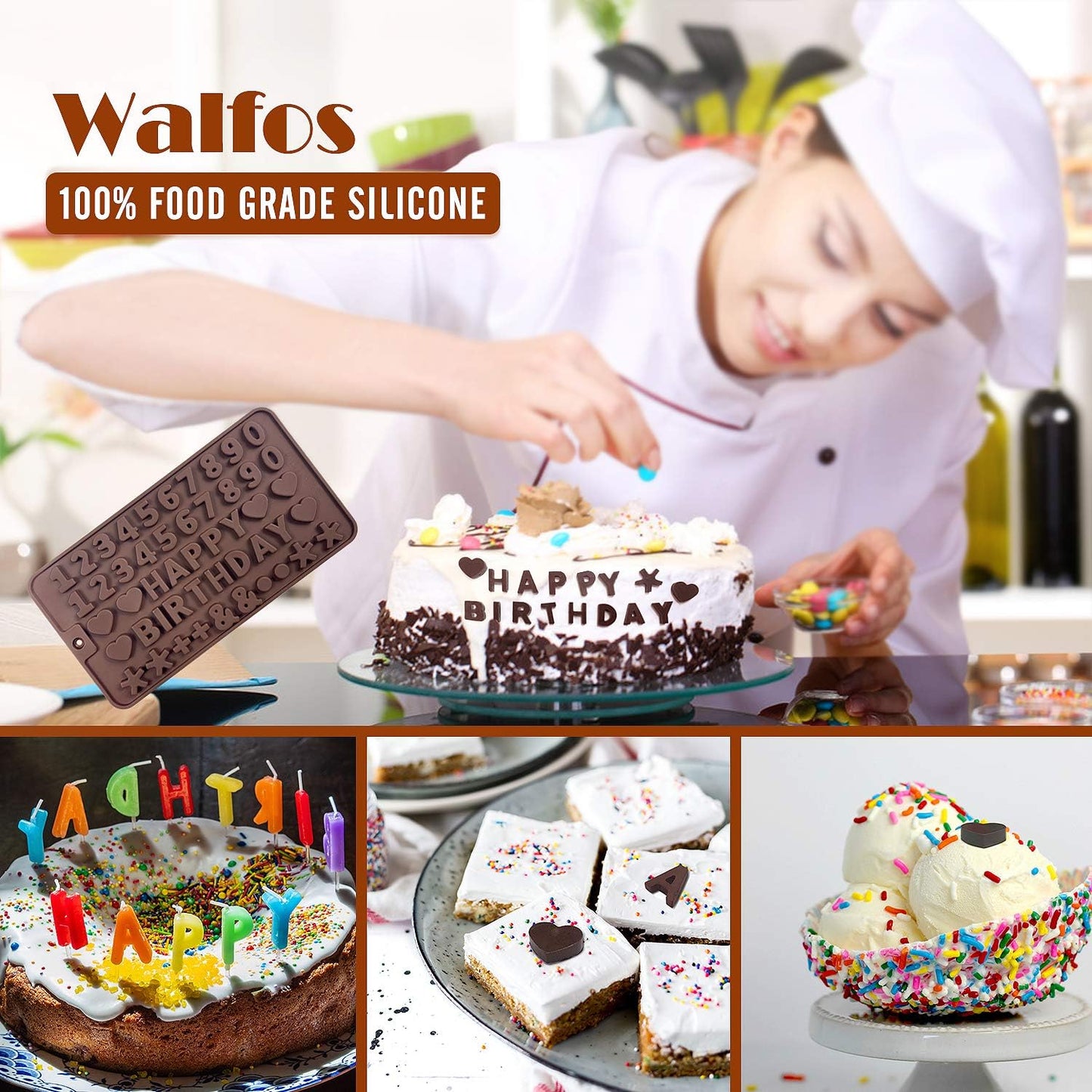 Walfos Silicone Letter Mold and Number Chocolate Molds - Non-Stick Letter Chocolate Mold, Made of Food Grade Silicone, BPA Free, Perfect for Cake Decoration, Candy, Chocolate, Birthday Party, Gummies