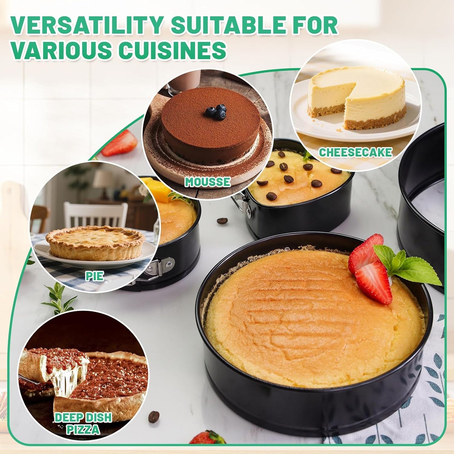 Springform Cake Pan Set,Non-Stick Springform Pans Set of 4 (4, 7, 9,10inches),Leak-Proof Round Cake Pans with Removable Bottom for Baking Cake Pie Pizza and Quiches (BlackX4)