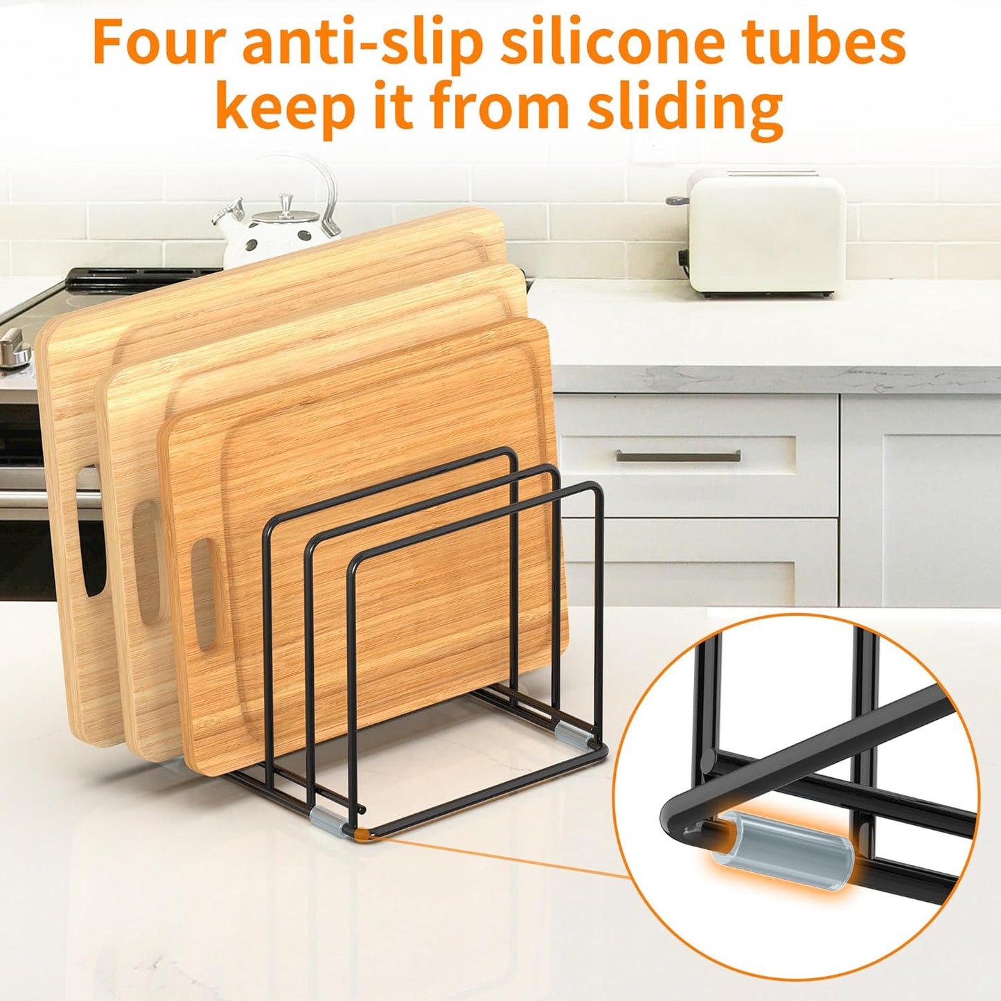 Cutting Board Organizer, Kitchen Cabinet Organizer, Divided Rack with 5 Slots for Baking Trays, Cutting Boards - Cookie sheet Organizer Inside Cabinet, Baking Sheets Holder (large)