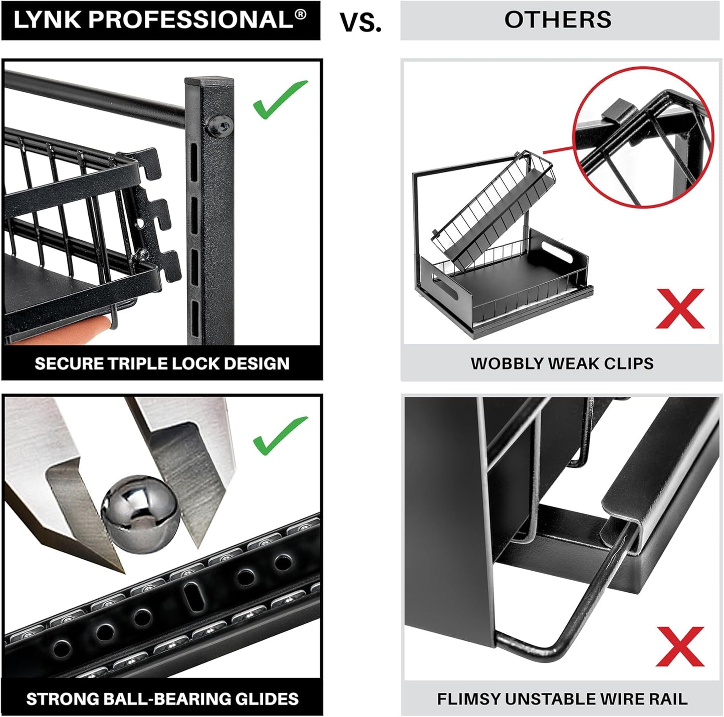 LYNK PROFESSIONAL® Pull Out Under Sink Kitchen Cabinet Organizer - 10" W x 14" D 2-Tier Drawer - Sliding Shelf Organizer for Cabinets and Undersink Storage Shelves - Lifetime Ltd. Warranty – Black