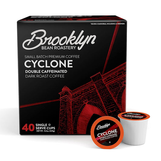 Brooklyn Beans Cyclone Gourmet Coffee Pods - Compatible with Keurig K Cup Brewers Including 2.0 Machines, 40 Count, Strong and Intense Double Caffeine