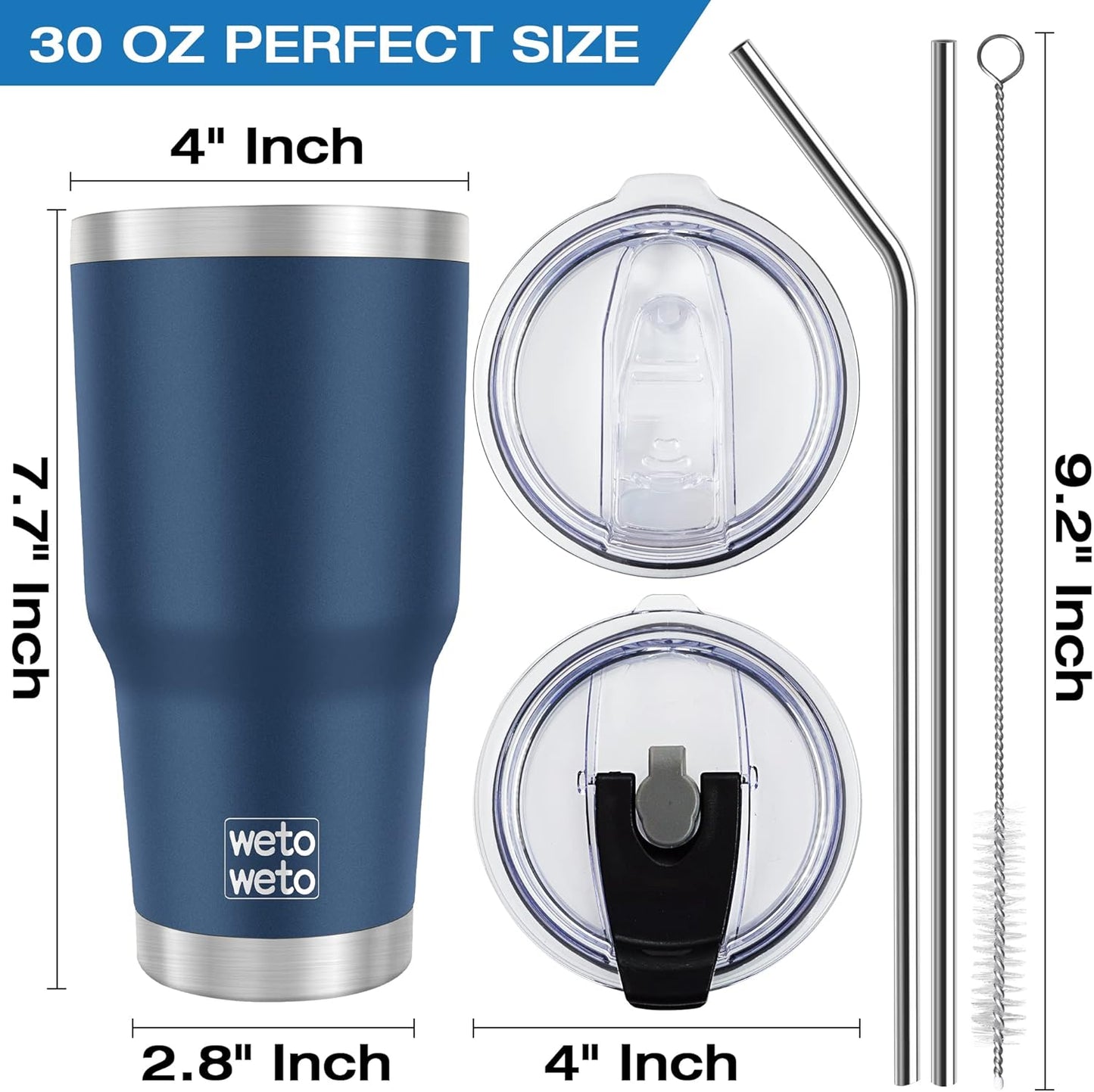 WETOWETO 30 oz Tumbler Stainless Steel Vacuum Insulated Coffee Cup Double Wall Vacuum Coffee Cup Thermal Cups for Hot and Cold drinks, Suitable for Beach, Travel (Navy Blue, 1 Pack)