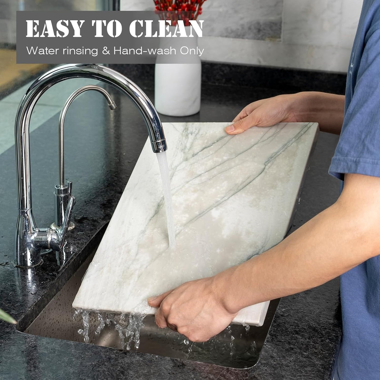 Koville Marble Pastry Board Cutting Boards for Kitchen Counter, 16" x 12" Natural White Marble Cutting Board Cheese Board, Stone Charcuterie Slab, Heat Resistant Rectangular Serving & Chopping Slab