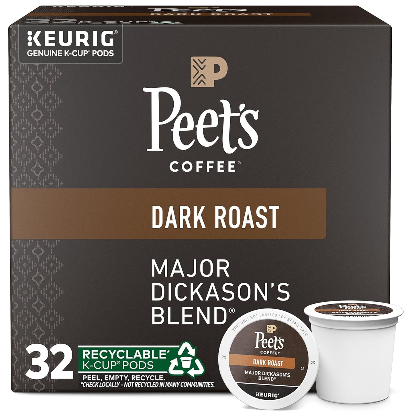 Peet's Coffee, Dark Roast Keurig K-Cup Pods - Major Dickason's Blend 32 Count (1 Box of 32 K-Cup Pods)