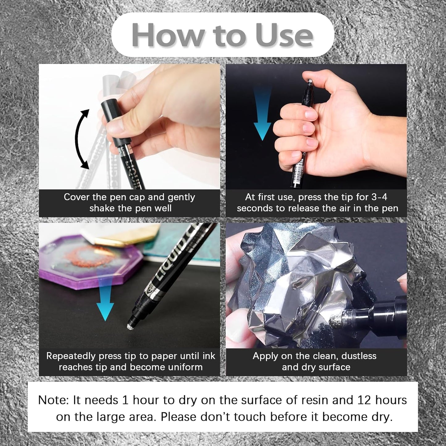 Renfio Silver Chrome Paint Markers, 4Pcs Silver Liquid Chrome Metallic Markers Mirror Repair Liquid Metallic Resin Pen for Epoxy Resin Repairing Model Painting Resin DIY Craft Coloring (1-3mm)