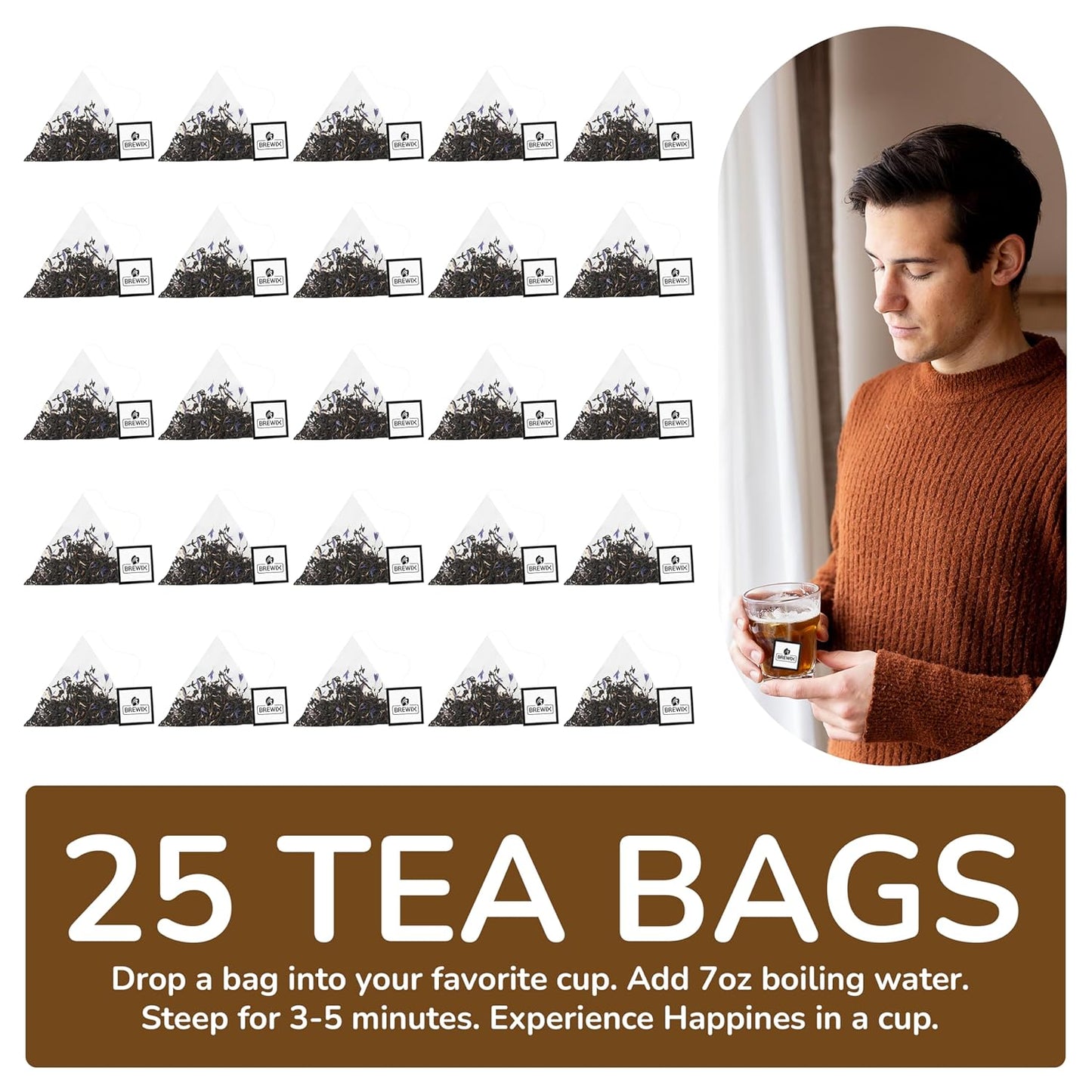 BREWIX, Vanilla Caramel Dessert Tea (25 Pyramid Black Tea Bags) | Naturally Flavored, Caffeinated & Sugar-Free | A Cozy & Indulgent Brew for Anytime Cravings