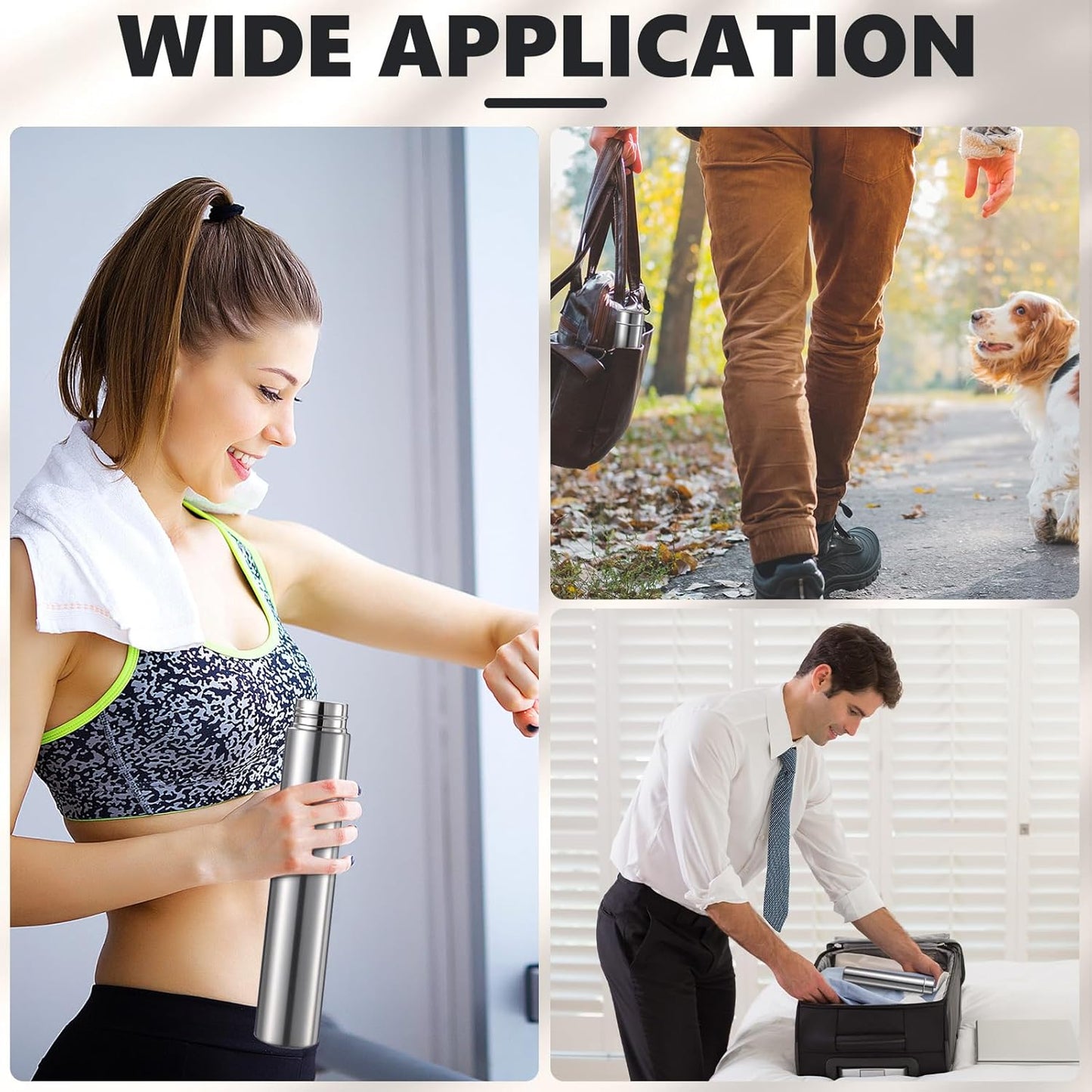 Vesici Slim Water Bottle 8.8 oz Small Stainless Steel Purse Compact Insulated Water Bottles Camping Travel Backpack Pocket Flask for Car Cold Coffee Tea(Silver,2 Pack)