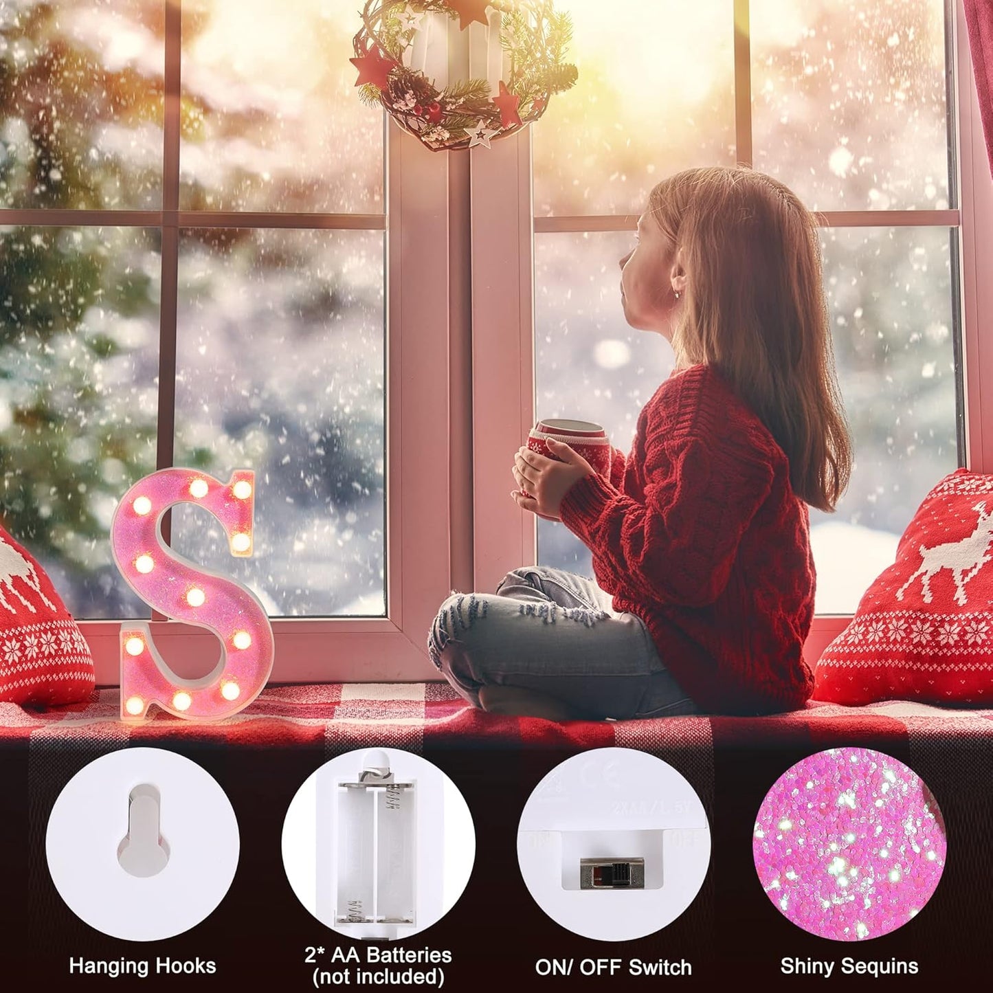 Foaky Pink Light up Letters，Pink Party Decorations,Girls Room Decor,Glitter Light Up Letters,Alphabet Letter Sign for Night Light Birthday Party Girls Gifts, Home Bar Decoration（X）