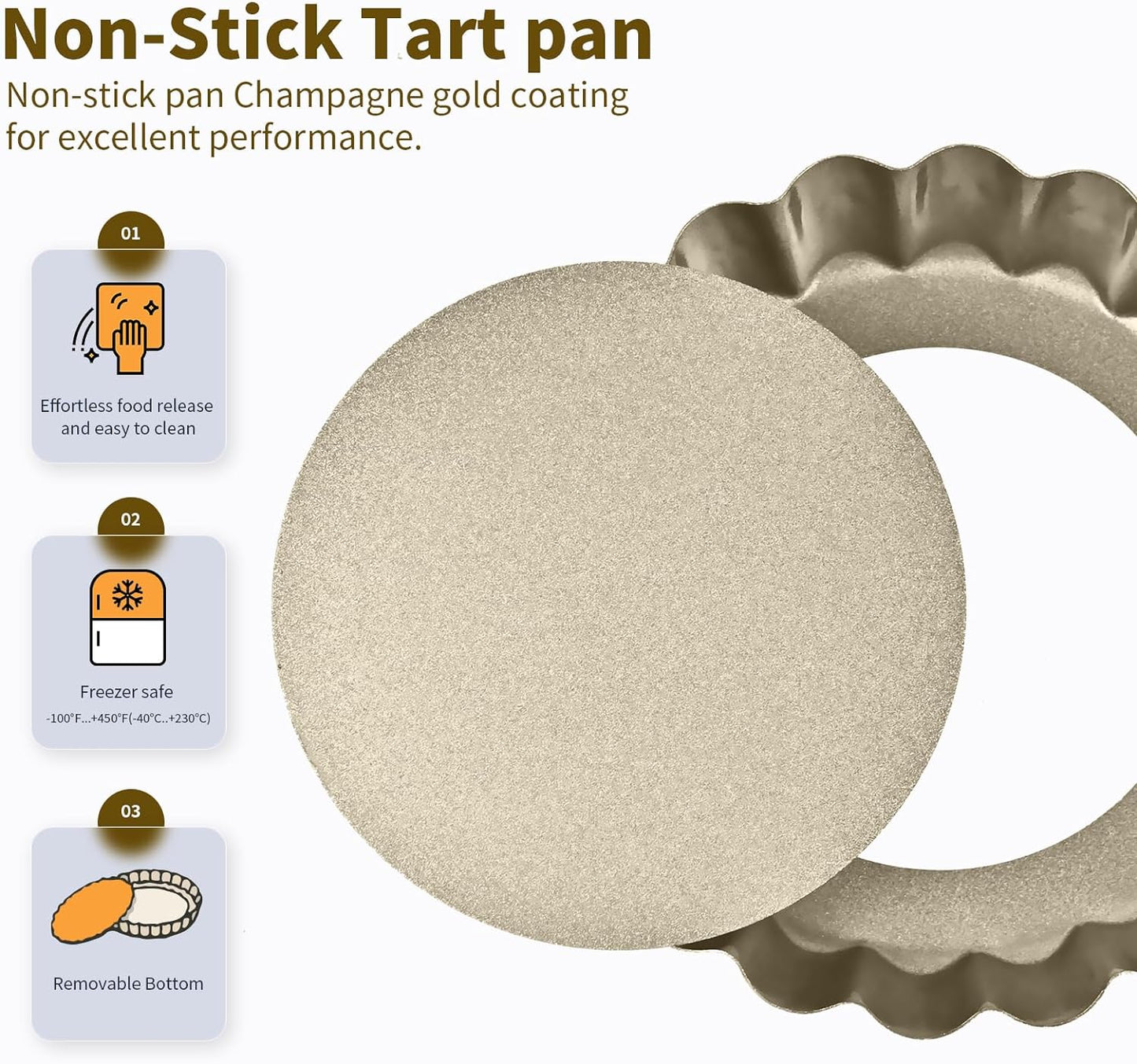 Mini Tart Pan 12PCS, 4 Inch Tart Pan Removable Bottom Non-Stick Tin, 0.9 Inches High Suitable for DIY Making Small Tarts at Home. Champagne Gold Appearance.