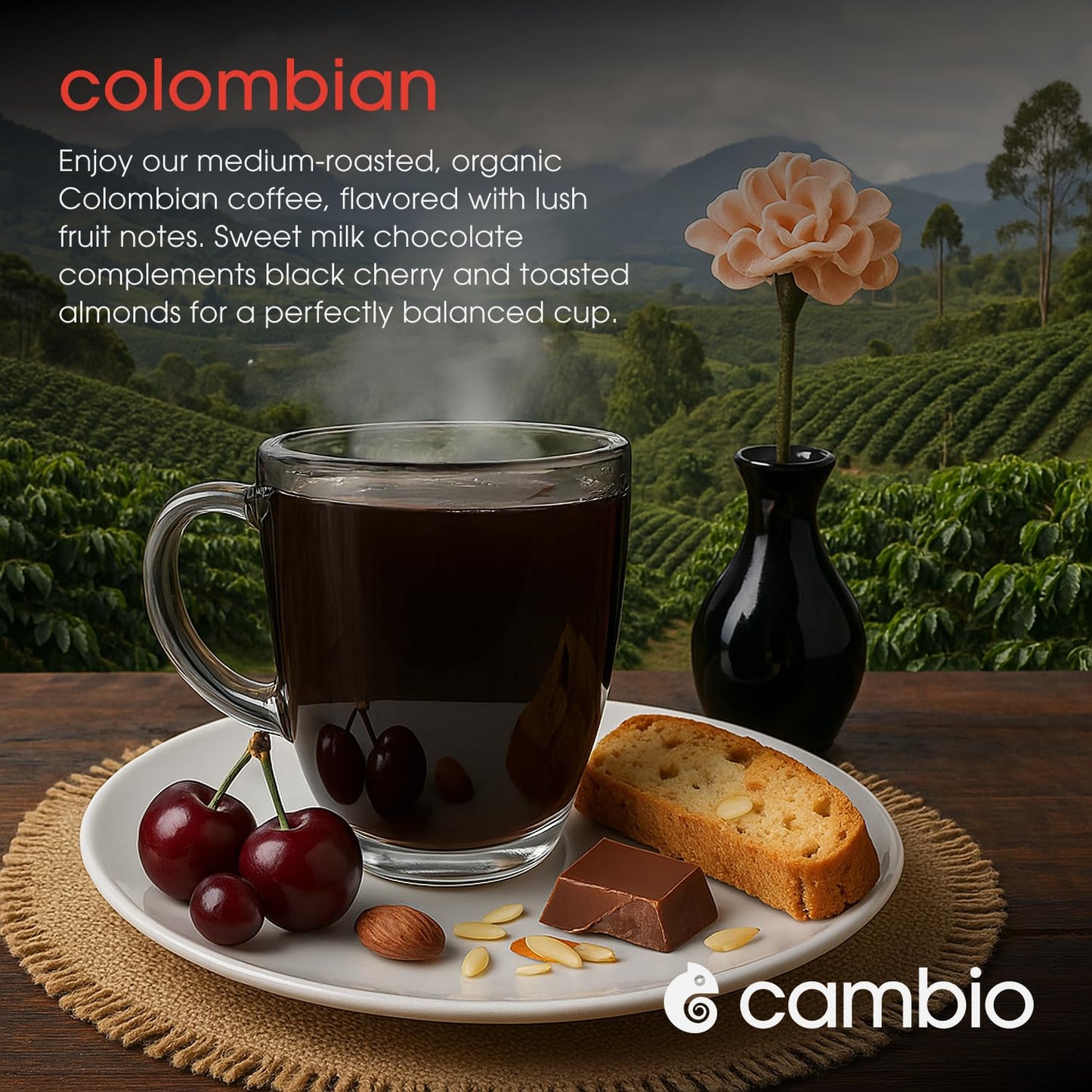 Cambio Roasters Colombian Organic Coffee K Cups for Keurig, Medium Roast Coffee K-Cup, Only Aluminum Keurig K Cups with Organic Beans, More Flavor & Longer Lasting Freshness, Medium Roast, 60 count