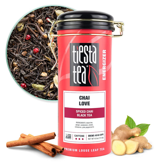 Tiesta Tea - Chai Love, Loose Leaf, Spiced Chai Black Tea, Premium Blend, High Caffeinated, Make Hot or Iced & Brews Up to 50 Cups, 4 Ounce Refillable Tin
