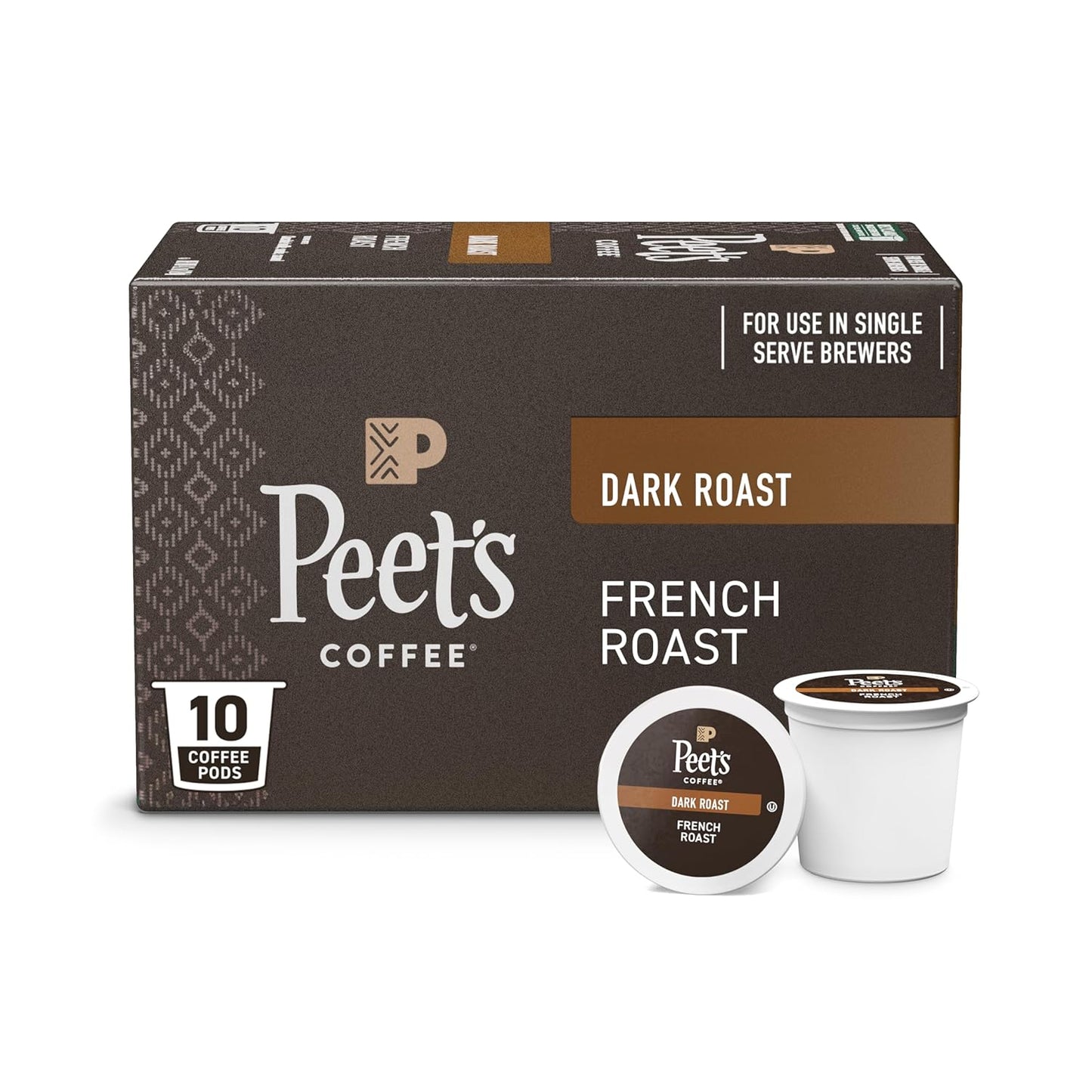 Peet's Coffee, Dark Roast Single Serve Coffee Pods - French Roast 10 Count (1 Box of 10 Pods)