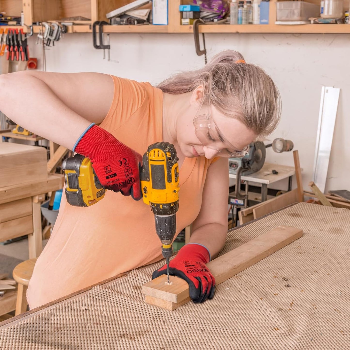 KAYGO Safety Work Gloves PU Coated for women, 12 Pairs Seamless Knit Glove with Polyurethane Coated Smooth Grip on Palm and Fingers, Ideal for General Duty Work, KG11P (Small, Red)