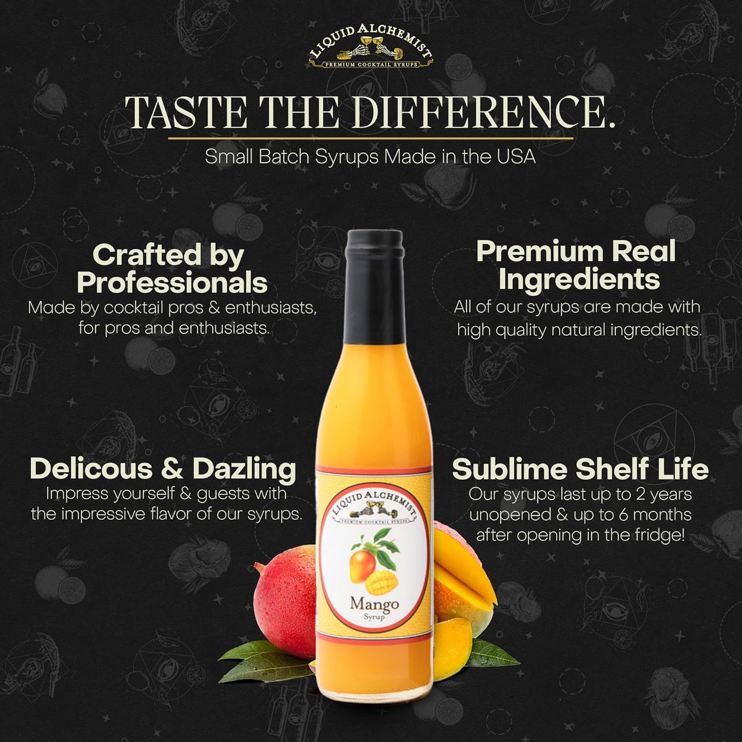 Liquid Alchemist Mango Syrup for Drinks - Real Ingredients Make our Mango Puree for Cocktails the Perfect Margarita Mix - Our Tropical Flavoring Syrup is Non-GMO & Vegan (12 oz)