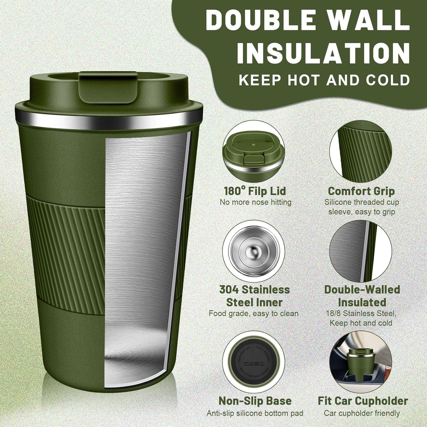 Insulated Coffee Tumblers with Flip Lid 12oz / 17oz, Stainless Steel Travel Coffee Mug Leak Proof, Vacuum Insulated Coffee Mug Reusable Cup, Keeps Cold and Hot for Coffee Tea