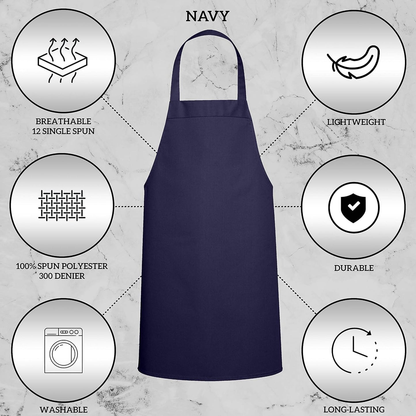GREEN LIFESTYLE 120 Pack Professional Chef Apron– Grilling Aprons for Men, Waterproof Cooking Apron for BBQ, Work or Restaurant Use, Kitchen Aprons for Women – Navy Blue, No Pockets