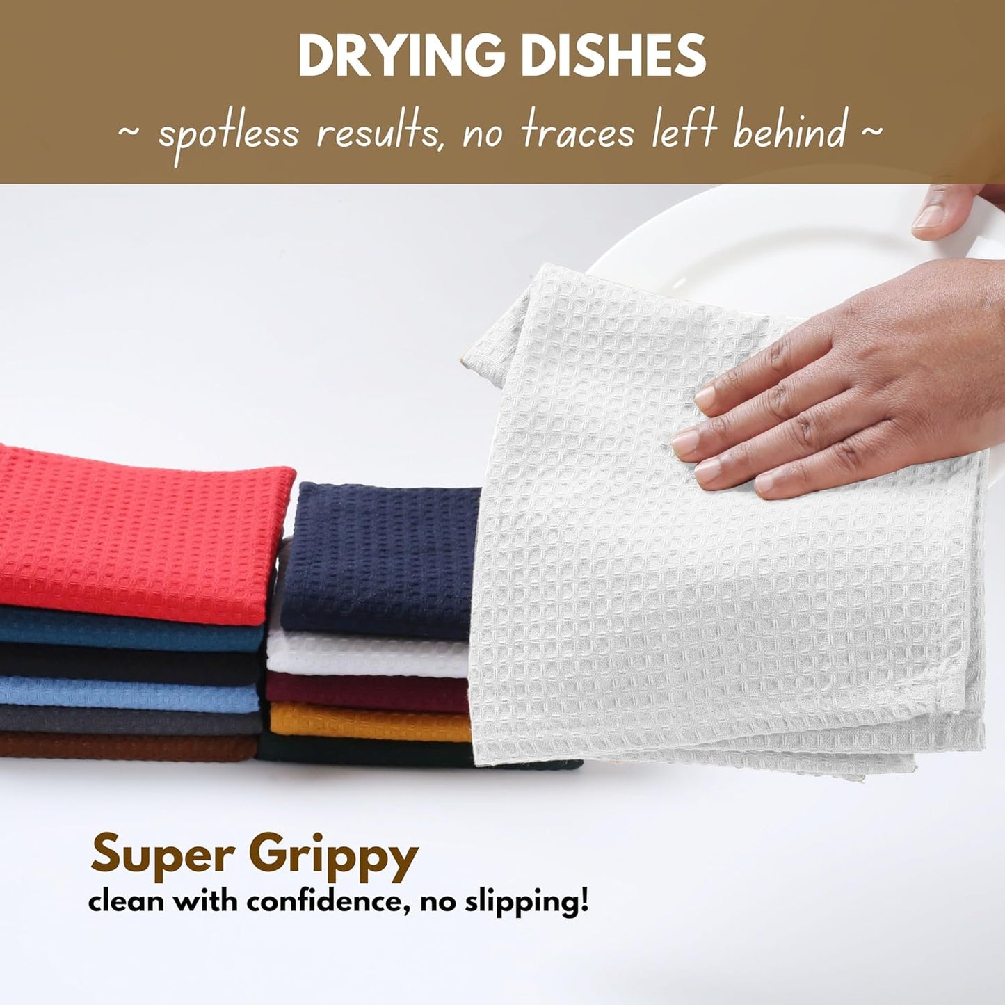 Native Fab Cotton Kitchen Towel with Hanging Loop 16x26 inches, 6-Pack, Waffle Weave Kitchen Towels for Cleaning Drying, Washcloths Soft & Absorbent Cloth Rags, Bar Towel, Dish Cloth, White