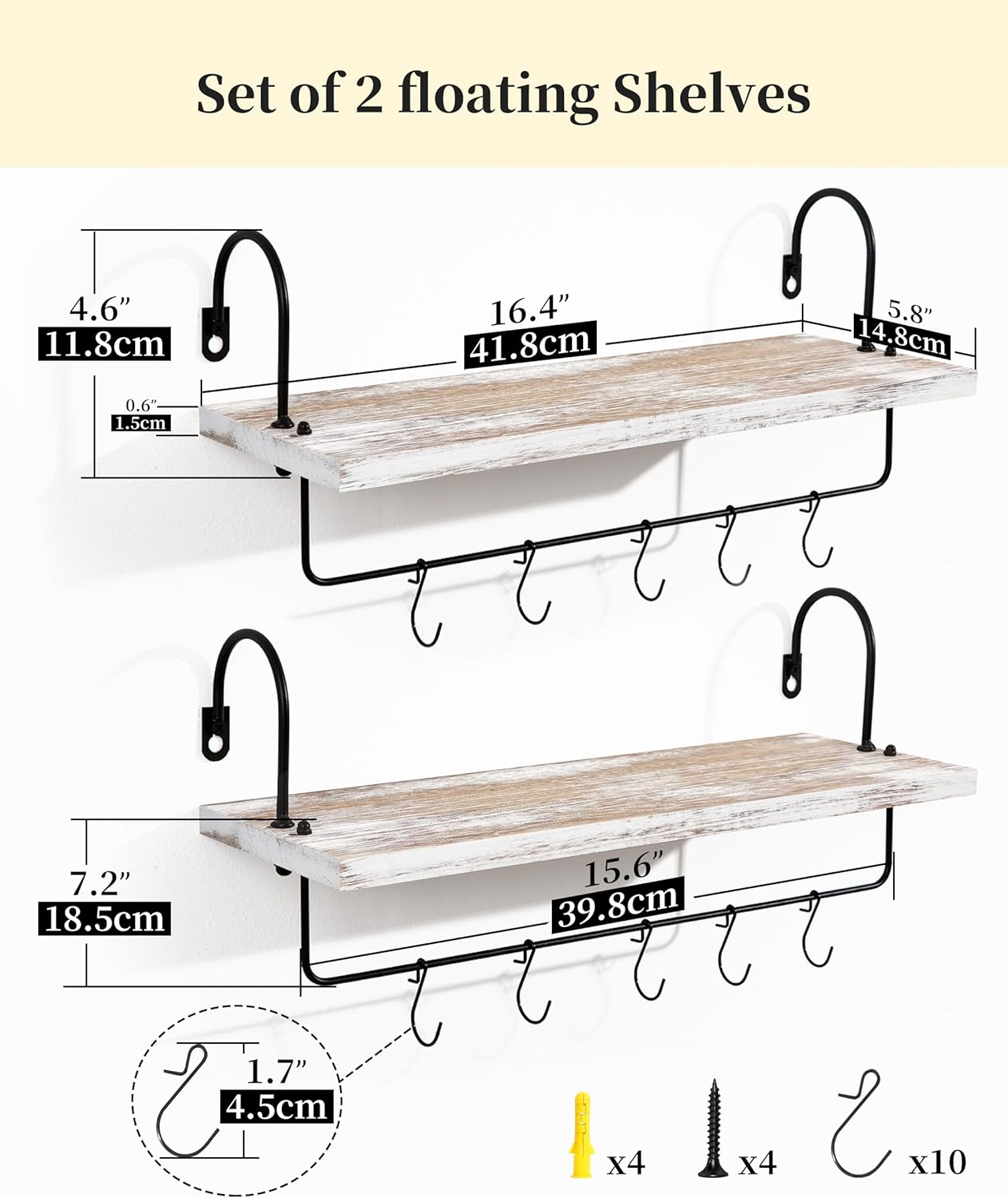Coffee Mug Holder, Coffee Bar Shelf with Hooks Wall Mount Cup Organizer Mug Racks Pods Storage Hanger Farmhouse Kitchen Decor, White