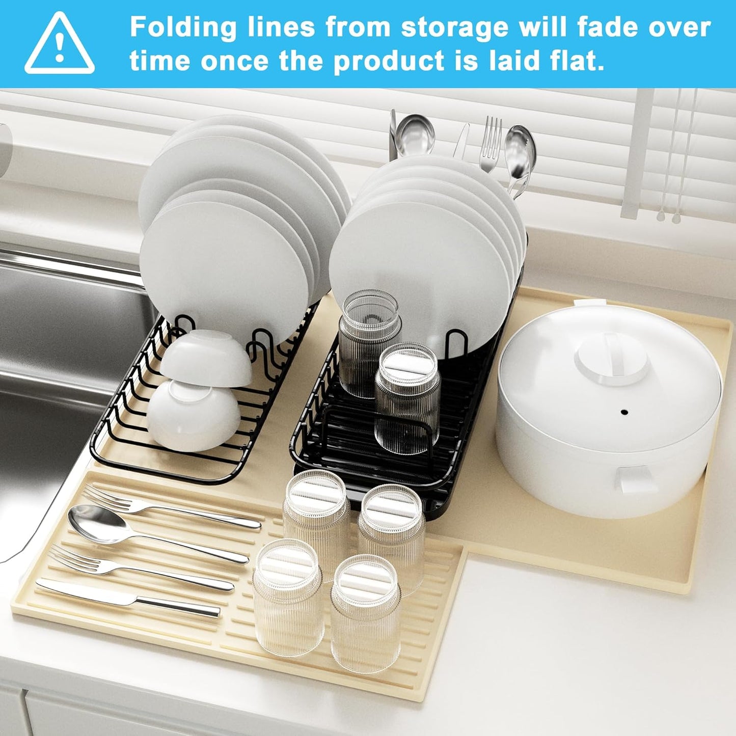 Golener Silicone Coffee Mat Set - 24" x 16" Coffee Bar Mat for Countertop, Kitchen Station Pad Accessories Fit Under Cafe Maker Espresso Machine, Dish Drying Mat, Heat Resistant Kitchen Pad, Beige