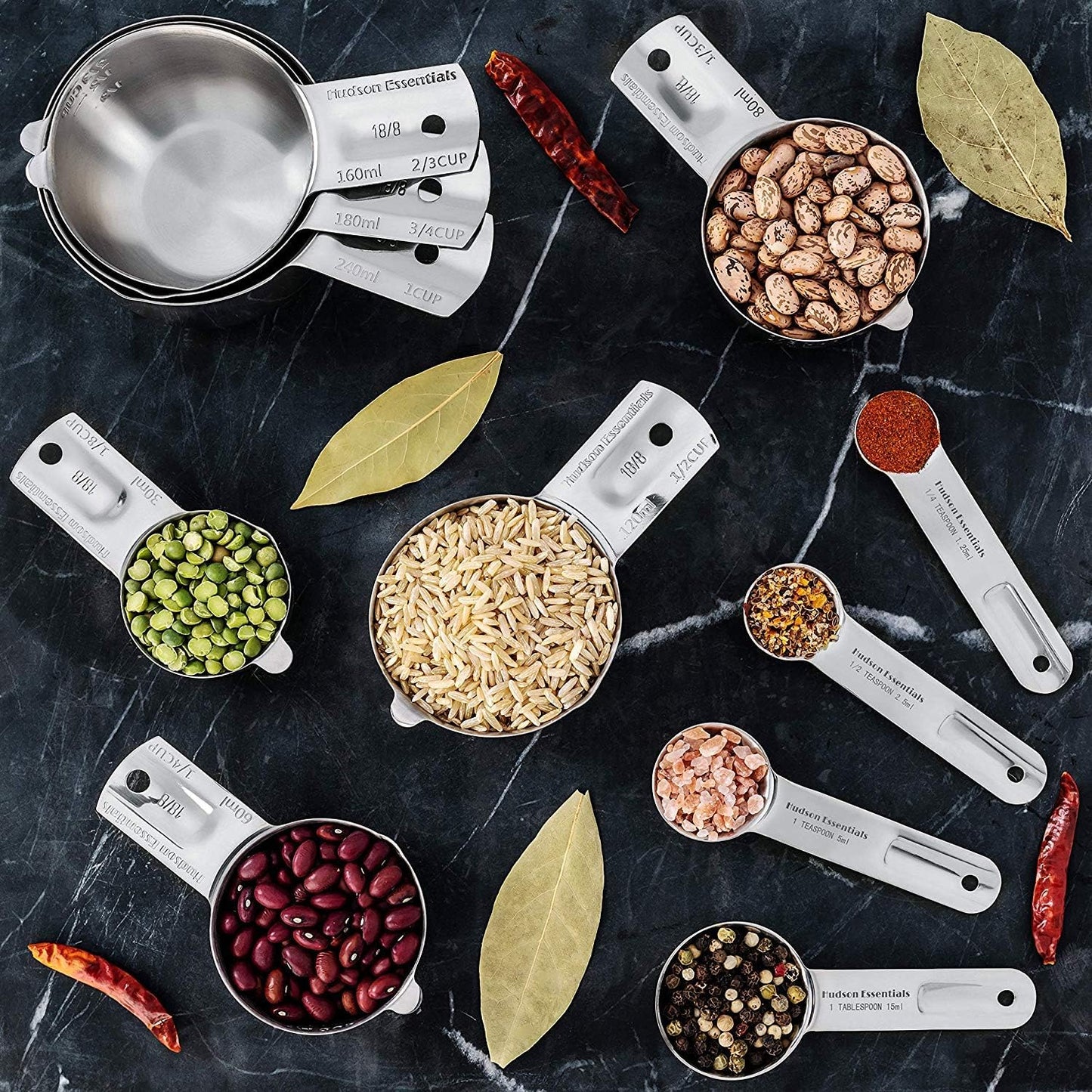 Hudson Essentials Stainless Steel Measuring Cups and Spoons Set - Stackable Set with Spout (11 Piece Set)