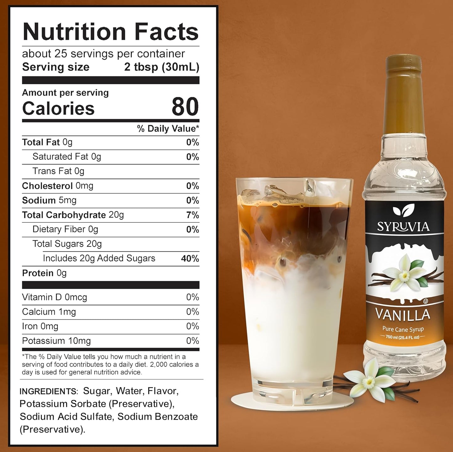 Vanilla Syrup for Coffee By Syruvia 25.4 fl oz Barista Style Coffee Syrup Vanilla Flavor