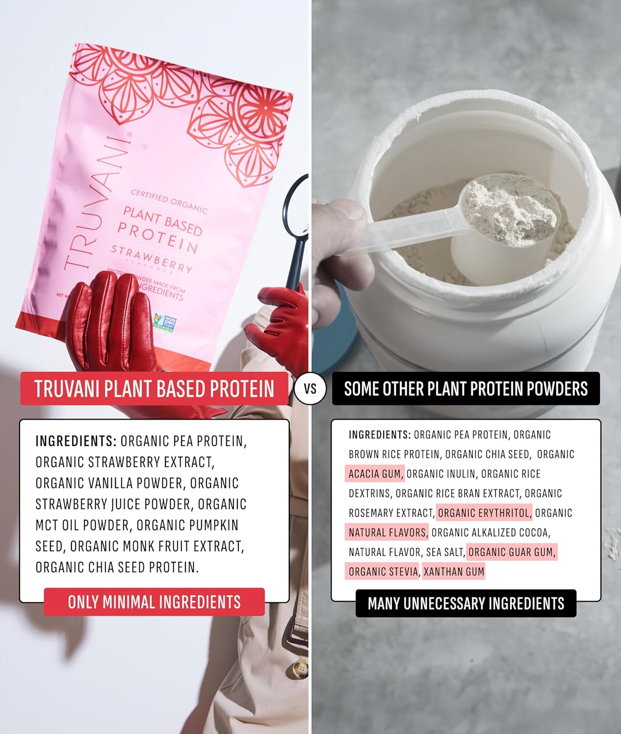 Truvani Vegan Pea Protein Powder | Strawberry | 20g Organic Plant Based Protein | 10 Servings | Keto | Gluten & Dairy Free | Low Carb | No Added Sugar