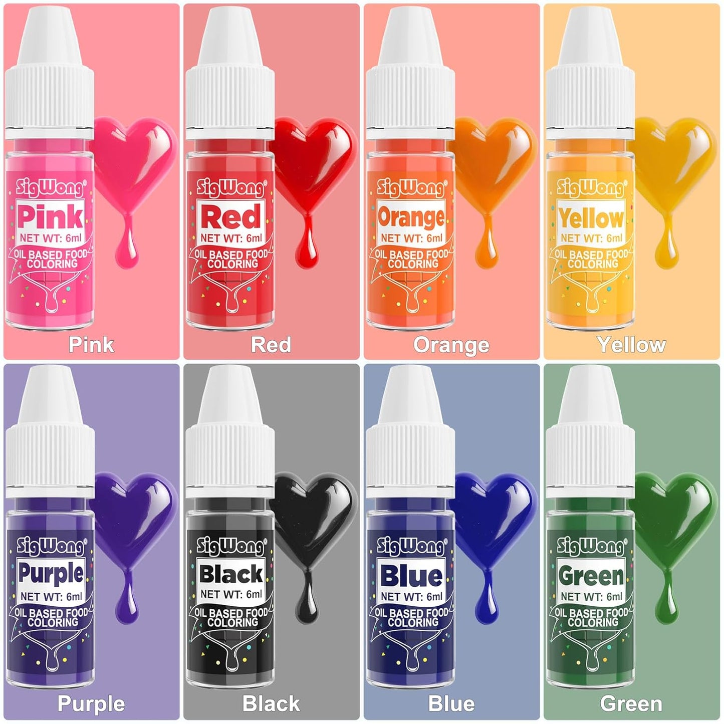 Oil Based Food Coloring - 8 Colors Upgraded Food Coloring for Chocolate, SigWong Oil Based Food Dye for Cake Decorating, Baking, Cookies, Icing Frosting, Fondant - 0.25 Fl.Oz/Bottles