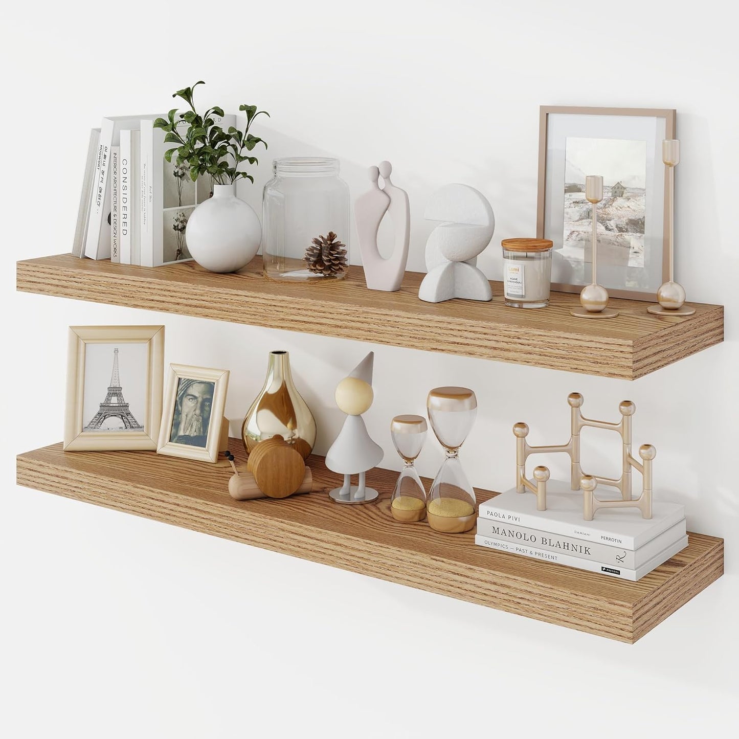 36 Inch Floating Shelves, 9.3" Deep Floating Shelf Wall Mounted, 36" Wall Shelves, Rustic Deep Bookshelf, Large Display Shelves & Storage Shelves for Bedroom, Living Room, Light Brown, Set of 2