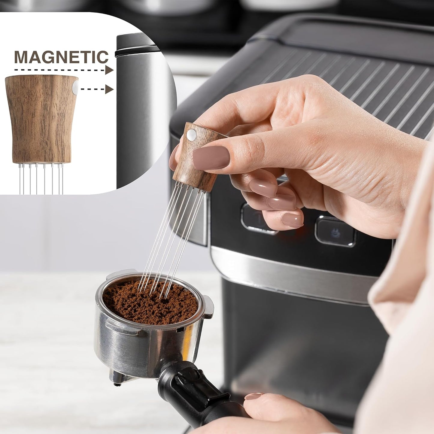 WDT Tool Espresso Stirrers - Coffee Distributor Barista Tools - Espresso Needle Distribution Tool for Coffee Accessories Kit - Walnut Wood Gifts for Coffee Lovers (Large)