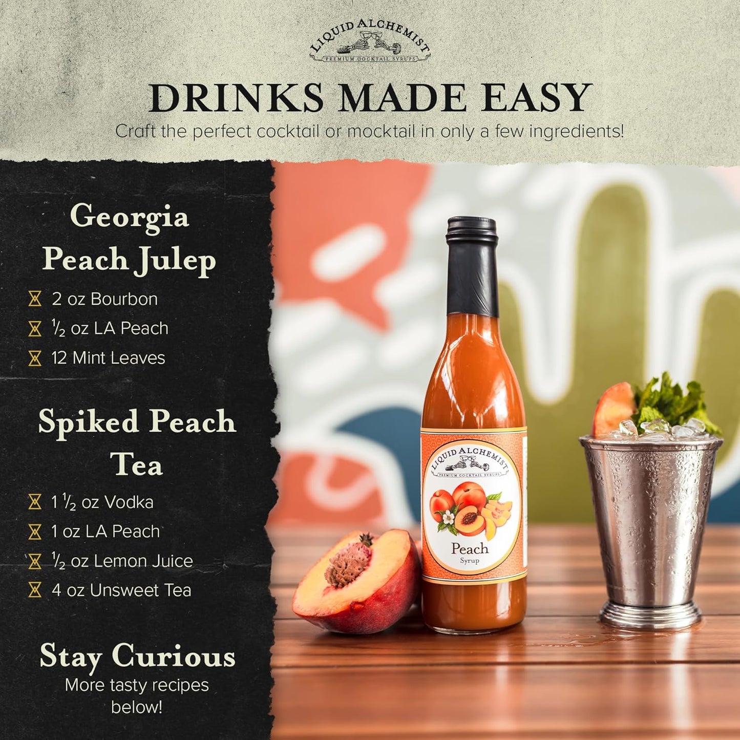Liquid Alchemist Peach Syrup for Drinks - Real Ingredients Make the Perfect Summer Cocktail or Margarita Mix - Our Peach Flavoring Syrup is Non-GMO & Vegan (25 oz)