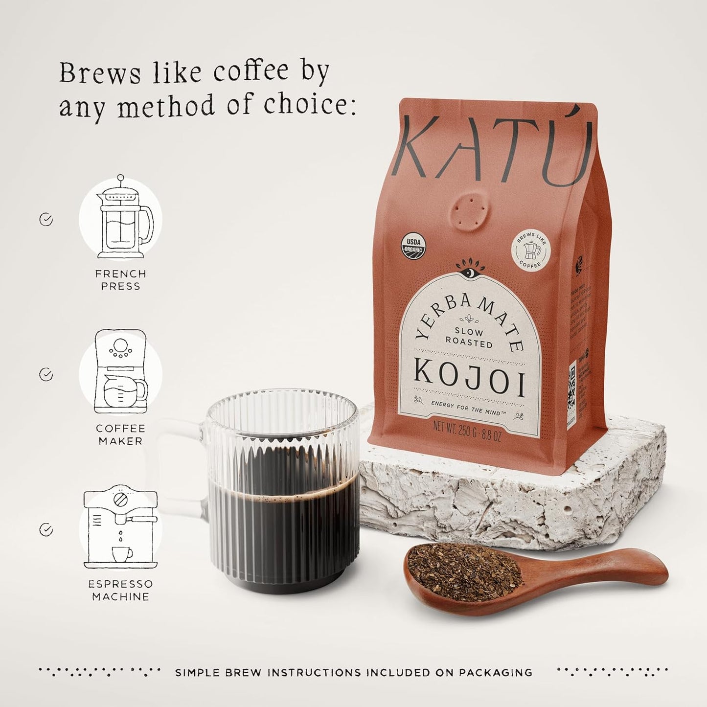 Katú Kojoi Premium Organic Yerba Mate Tea, Slow Roasted, Unsmoked, Air Dried, Loose-Leaf, Aged, Natural Energy, 8.8 oz (250g)