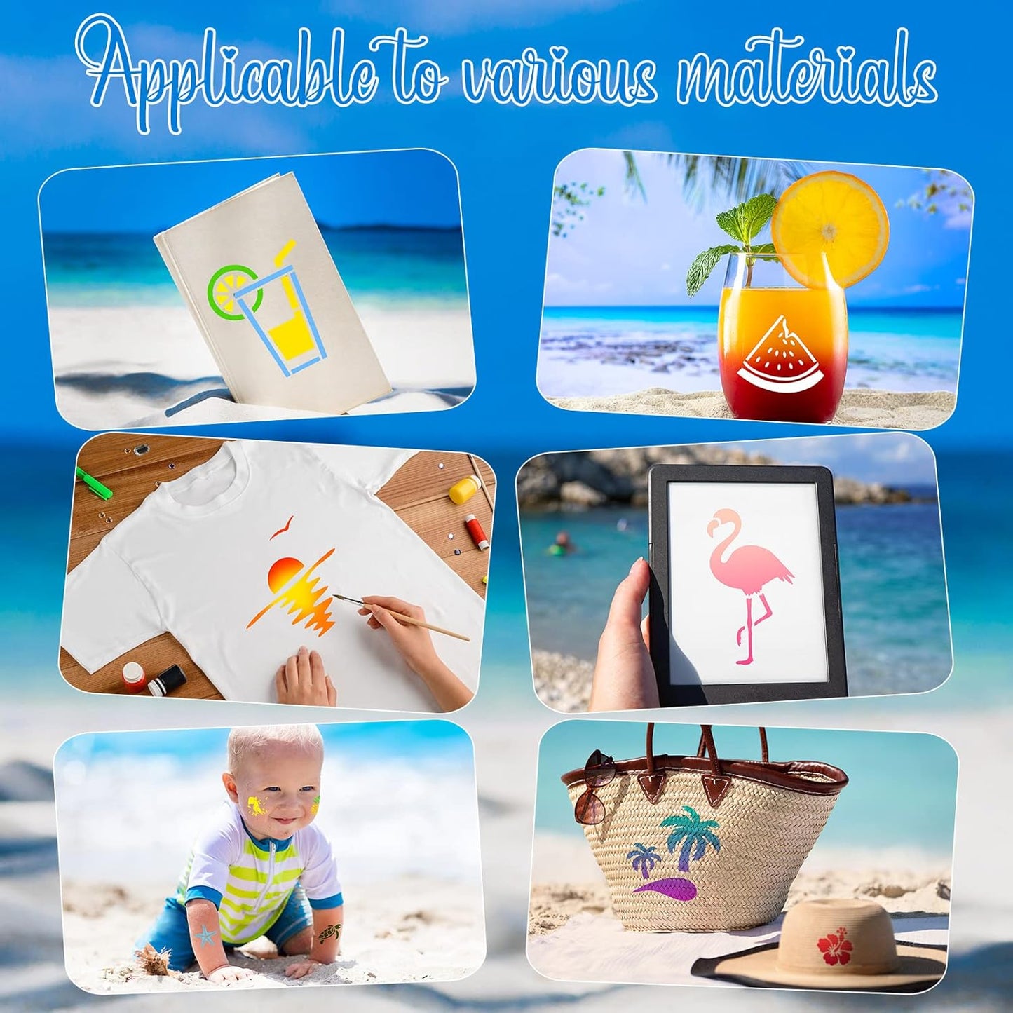 100 Pcs Stencils for Painting on Wood Reusable Stencil Crafts Drawing Templates Holiday Wall Paper for DIY Scrapbook Home 2 x 2 Inch(Hawaiian Style)