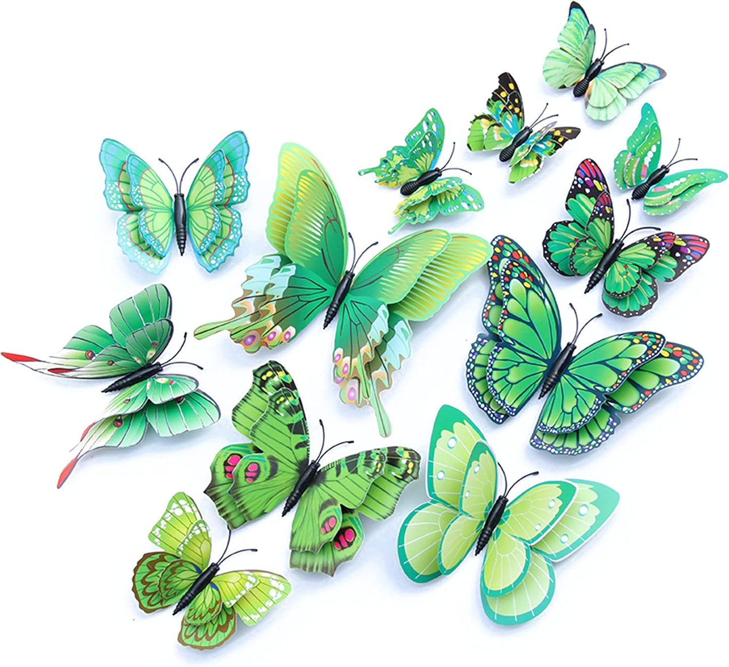 Butterfly Wall Decor 24/48 PCS, 3D Butterflies Stickers for Party Decorations with Magnets (Green, 48)