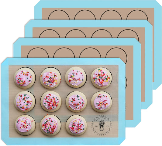 Silicone Baking Mats, Half Size Baking Mats For Cookies, Pack Of 4, Oven Safe, (11.5 X 16.5), Non-Stick, Silicone Baking Sheet Liner, Perfect For Baking Macarons And Cookies