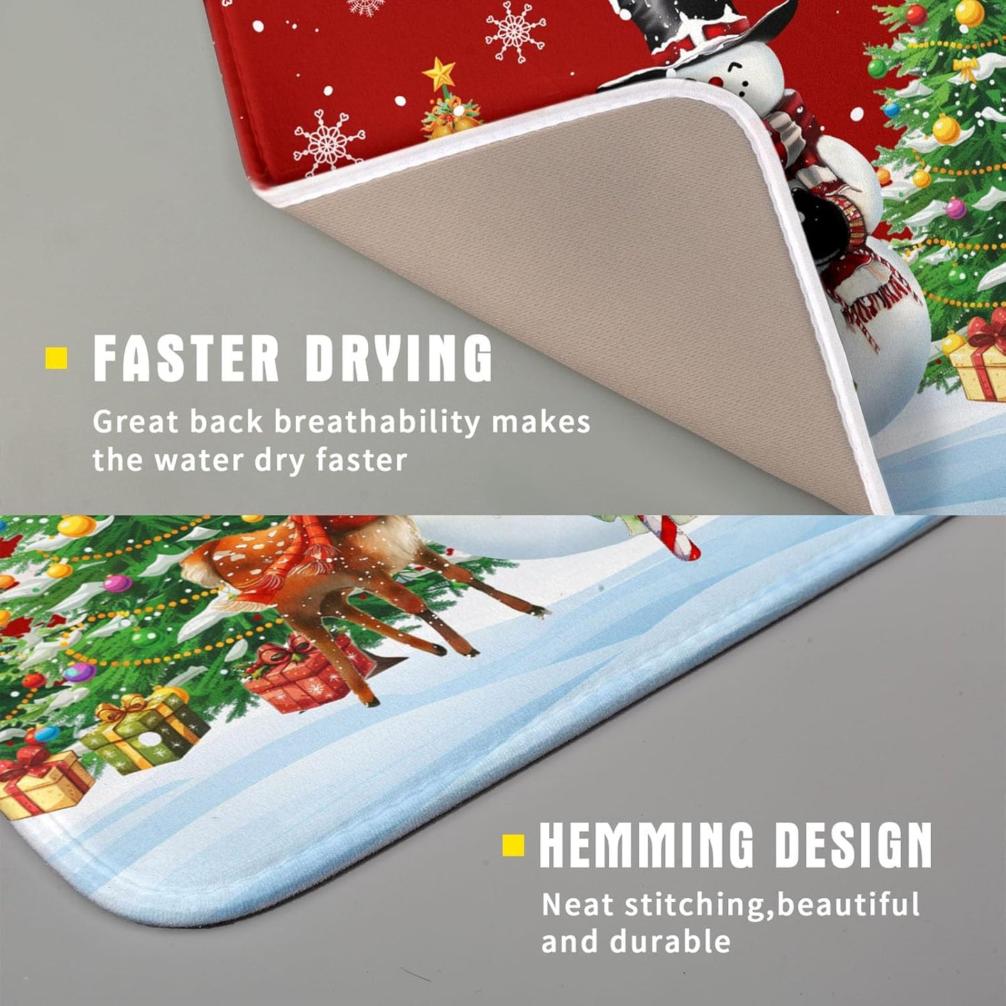 Christmas Snowman Dish Drying Mat for Kitchen Counter,Christmas Tree Winter Snowflake Red Drying Mat 16 x 18 Inch with High Absorbent Reversible Microfiber Dish Drying Pad Drainer Mat for Coffee Bar