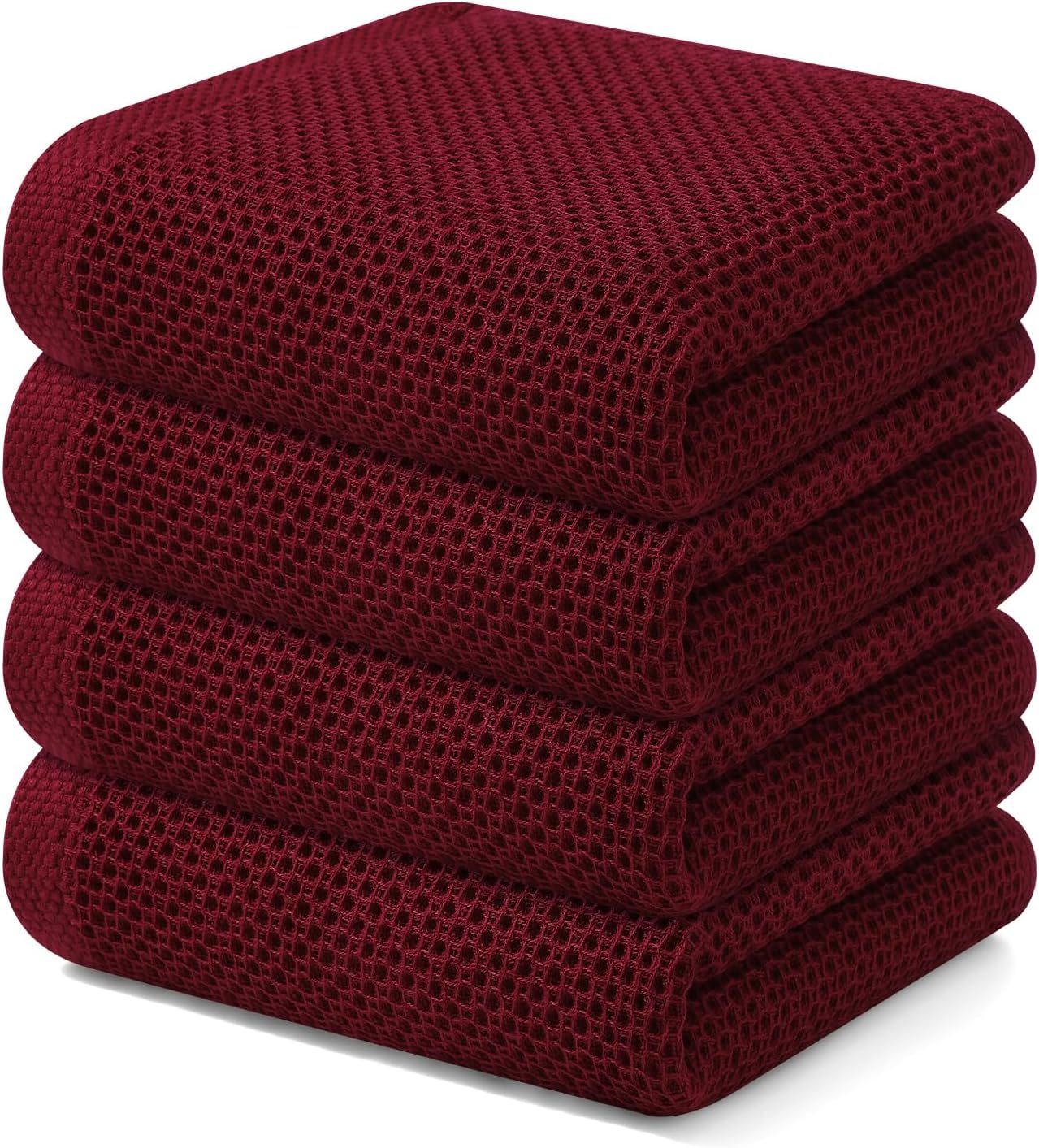 Kitinjoy 100% Cotton Waffle Weave Kitchen Towels, 4-Pack Super Soft and Absorbent Dish Towels for Drying Dishes, Kitchen Hand Towels, 13 in x 28 in, Burgundy