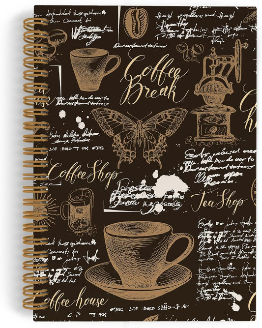 Retro Coffee Spiral Notebook, Coffee Themed Journal Notebook, Coffee Butterfly Notebooks for School Work, Coffee Tasting Office Supplies Gifts for Coffee Lovers Women Men, 5.5x8.3 Inch