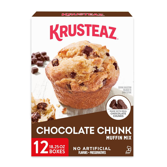 Krusteaz Chocolate Chunk Muffin Mix, With Real Chocolate, No Artificial Flavors or Preservatives, 18.25-ounce Boxes (Pack of 12)