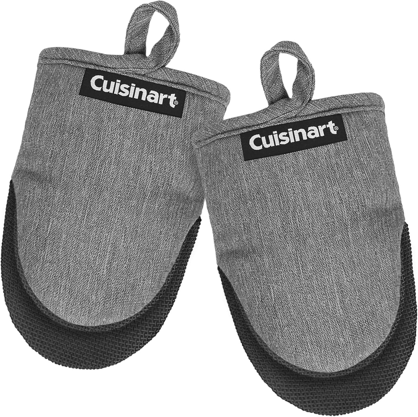 Cuisinart Mini Oven Mitts – 5.5” x 7” Heat-Resistant Kitchen Mitts for Oven with Non-Slip Neoprene Palm, Cotton Filling, and Fabric Loop – Durable Oven Mitt Set for Cooking & Baking (Black)