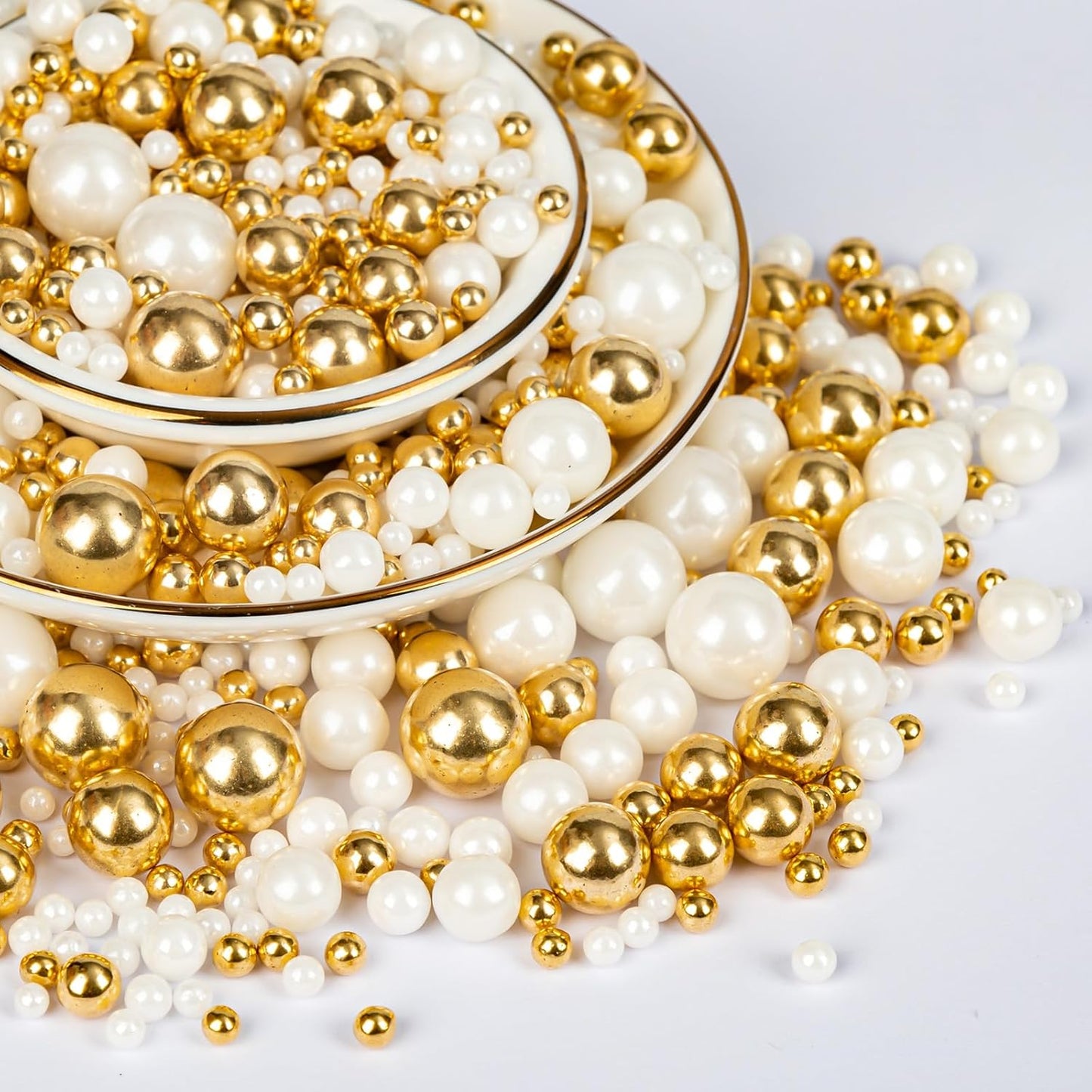 Twisweet Edible Pearl Sprinkles, Gold and White Pearls for Cake Decorating, Gold Sugar Sprinkles for Baking, Mix Size Candy Pearls, Cake Topper Ice Cream Toppings Cupcake Cookie Dessert Decorations, Christmas Wedding Birthday Party Supplies (130g/4.58oz)