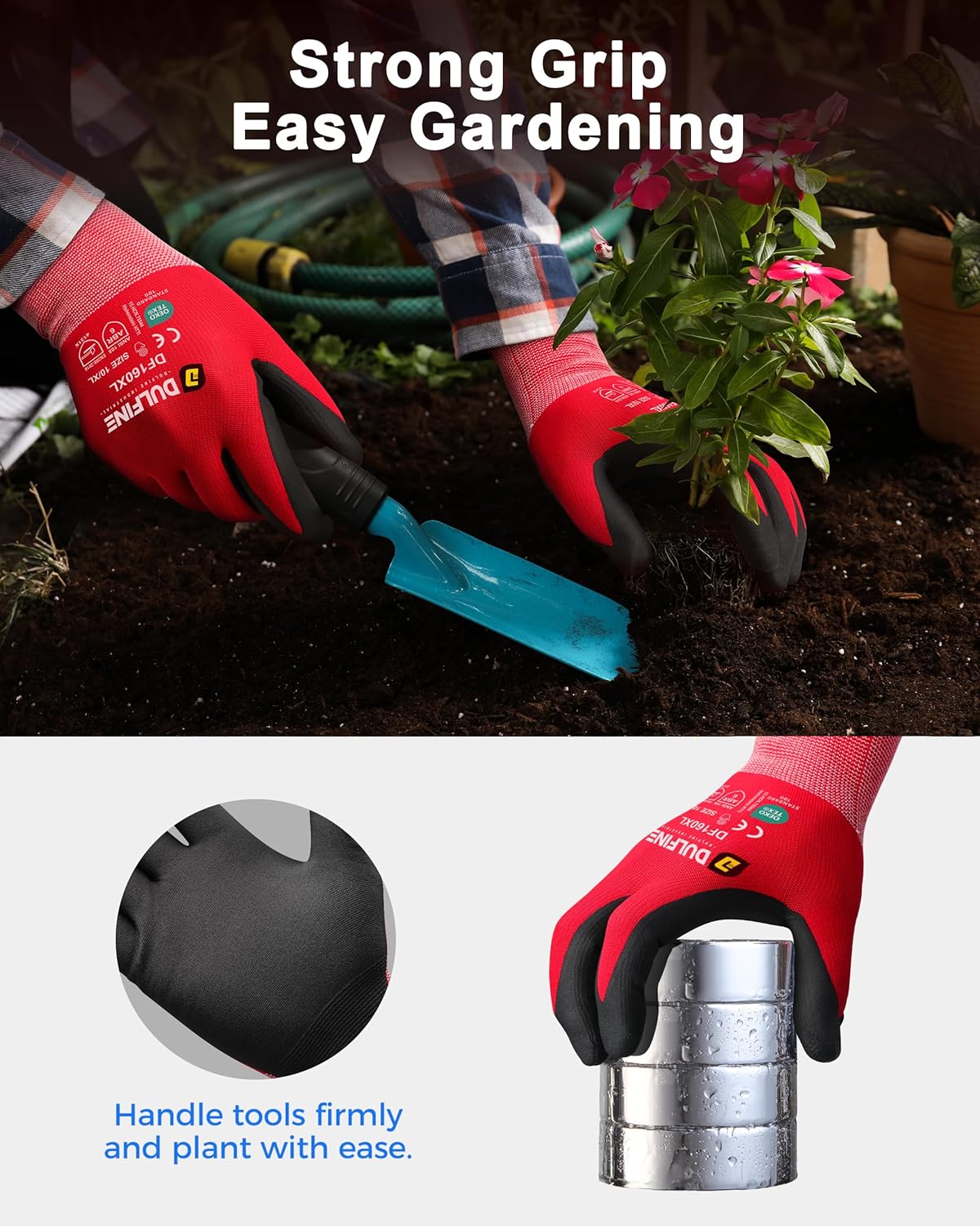 DULFINE Safety Work Gloves MicroFoam Nitrile Coated-12 Pairs Pack,Seamless Knit Nylon Glove with Black Micro-Foam Nitrile Grip,Ideal for General Purpose,Automotive,Home Improvement,Painting(Small)