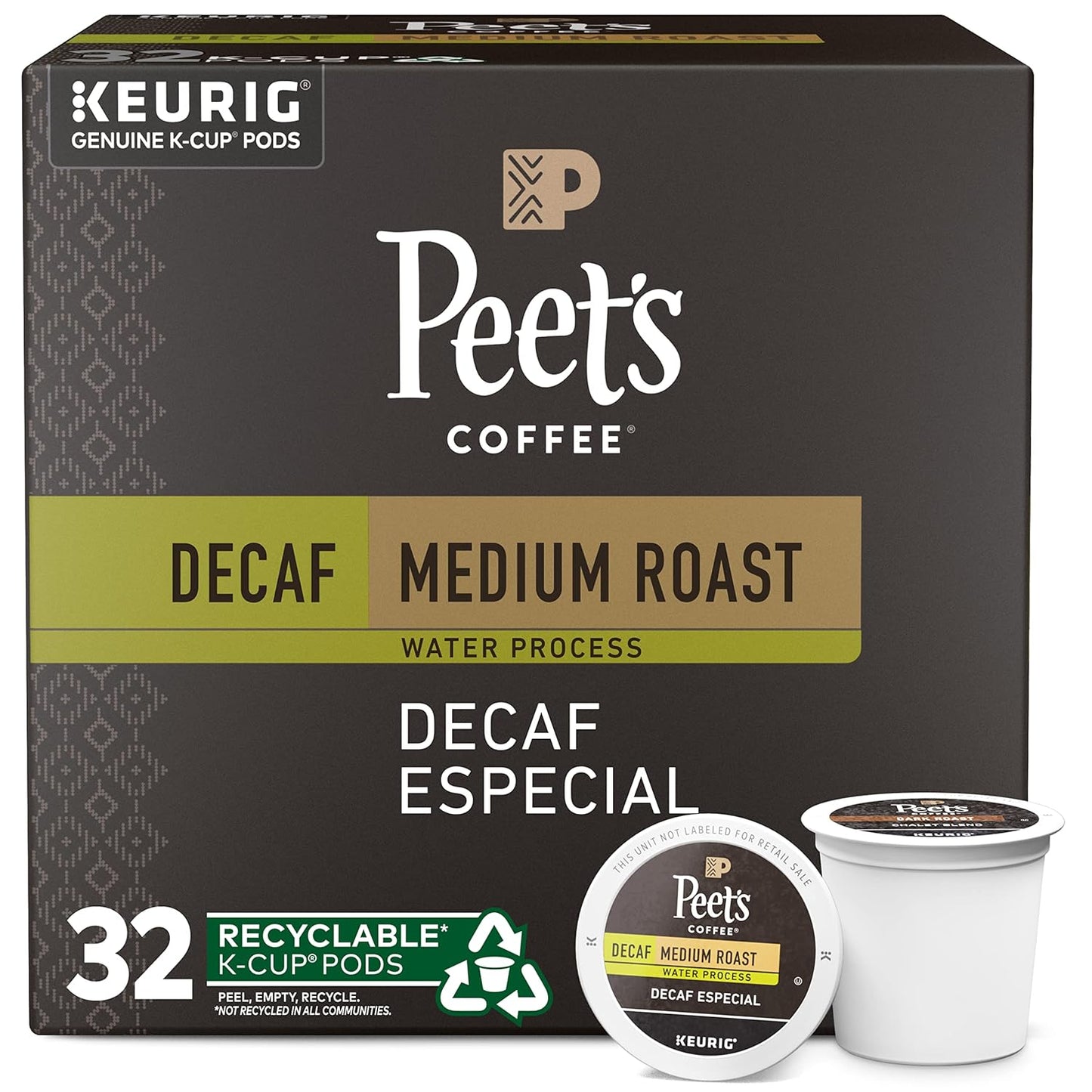 Peet's Coffee, Medium Roast Decaffeinated Coffee K-Cup Pods for Keurig Brewers - Decaf Especial 32 Count (1 Box of 32 K-Cup Pods)
