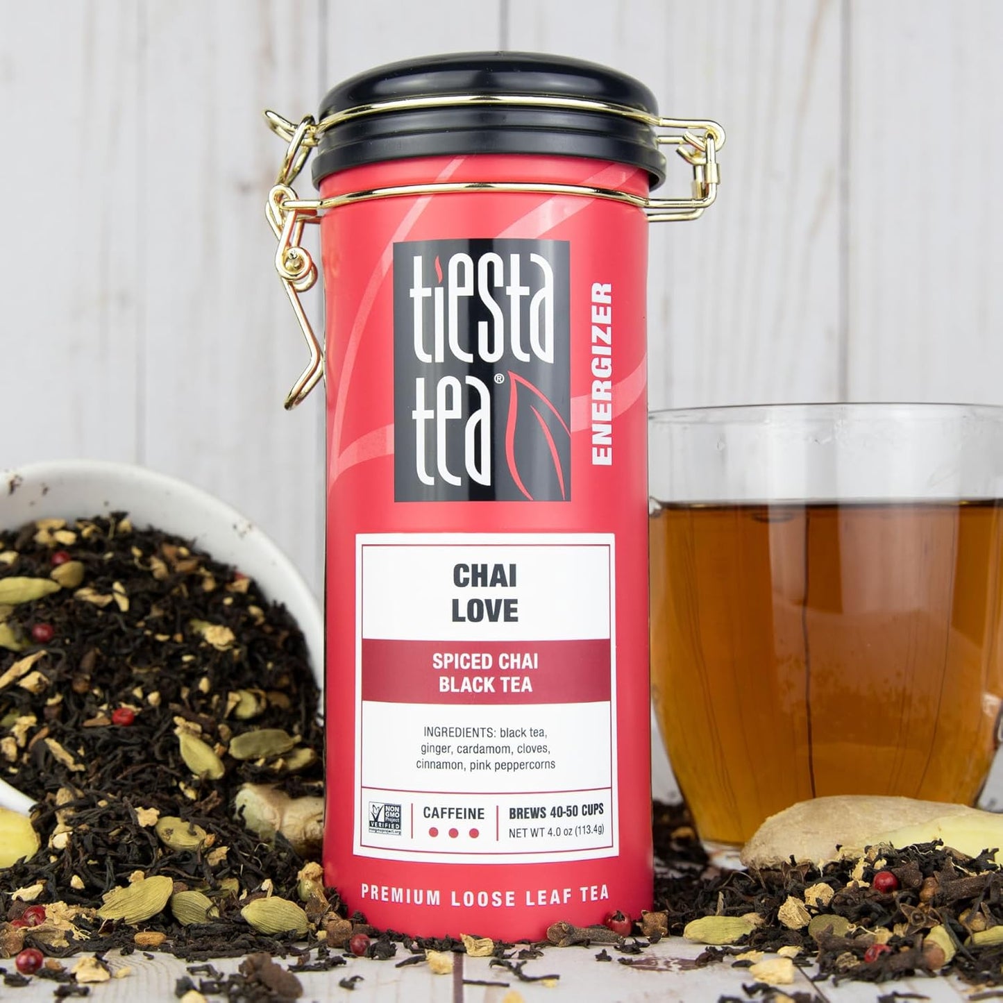 Tiesta Tea - Chai Love, Loose Leaf, Spiced Chai Black Tea, Premium Blend, High Caffeinated, Make Hot or Iced & Brews Up to 50 Cups, 4 Ounce Refillable Tin