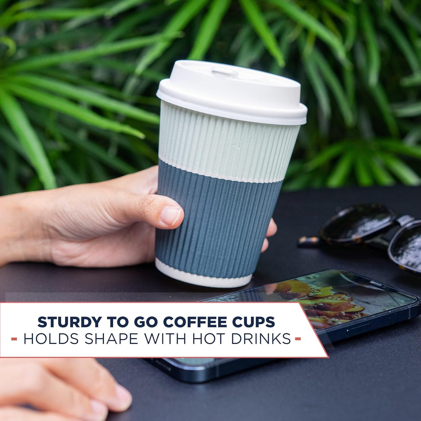 Disposable Coffee Cups With Lids - 12 oz To Go Coffee Cups (80 Set) With Sturdy Lids Prevent Leaks! Paper Hot Cup Holds Shape With Hot, Cold Drinks. Ripple Cups Protect Fingers from Heat!