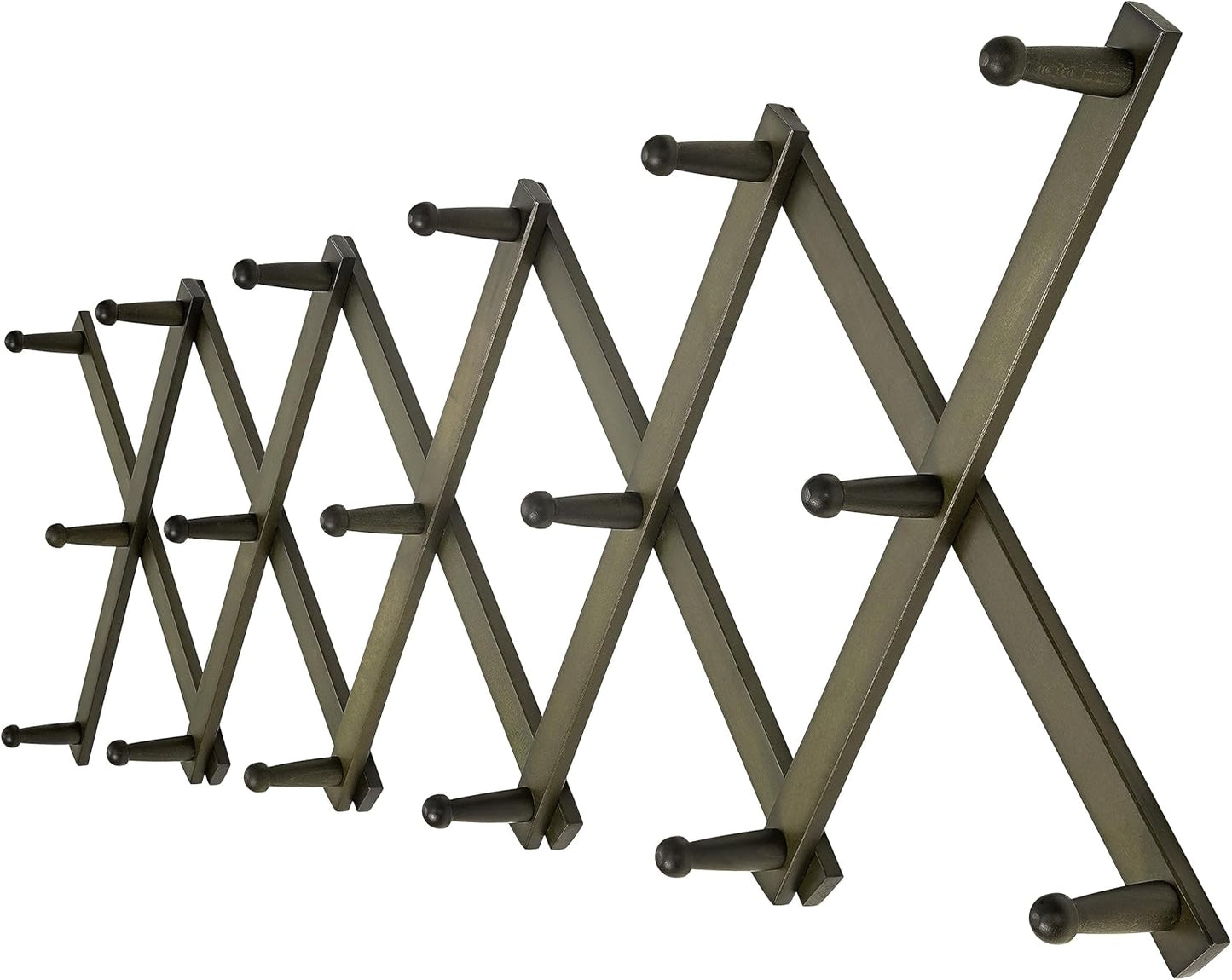 Dseap Accordion Wall Hanger: 16'' High Wooden Wall Expandable Coat Rack,Hat Rack Holder,Accordion Hook for Baseball Caps,Coats,17 Peg Hooks,Dark Walnut