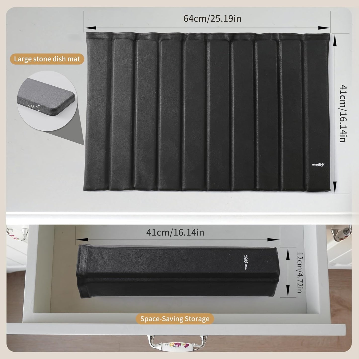 Stone Drying Mat for Kitchen Counter-Super Absorbent PU Dish Drying Mat, Quick Dry Stone Mat Kitchen for Dishes, Bottles & Cups, Large Foldable Stone Dish Drying Mat, Non-Slip Kitchen Mat