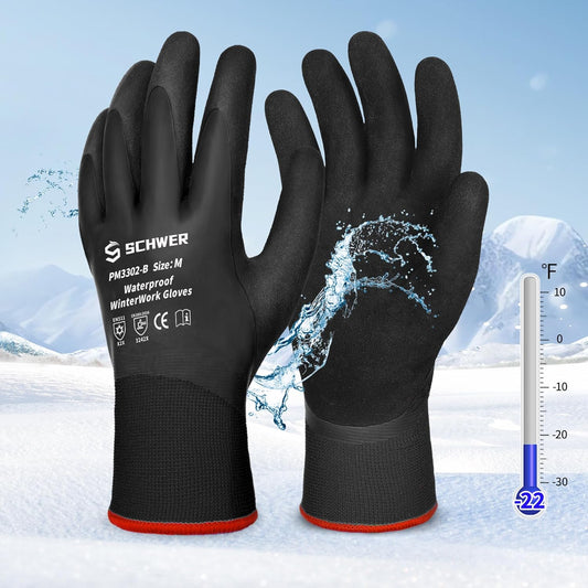 Schwer 2 Pairs FreezeGuard Winter Work Gloves, ANSI A2 Cut Resistant Freezer Gloves for Outdoor Cold Weather Keep Hands Warm, Waterproof Gloves for Shoveling Snow, Ice Fishing, M
