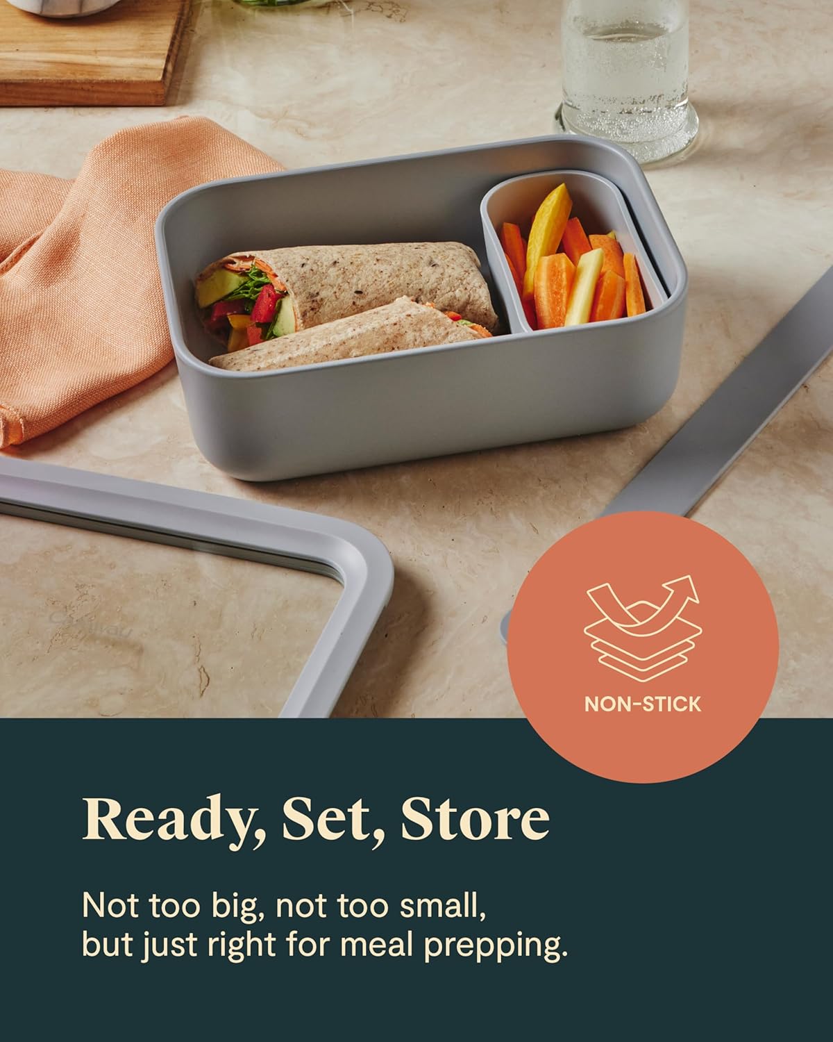 Caraway Glass Food Storage - 6.6 Cup Ceramic Coated Container - Non-Toxic, Non-Stick Lunch Box With Lids - Dishwasher, Oven, & Microwave Safe - Perracotta