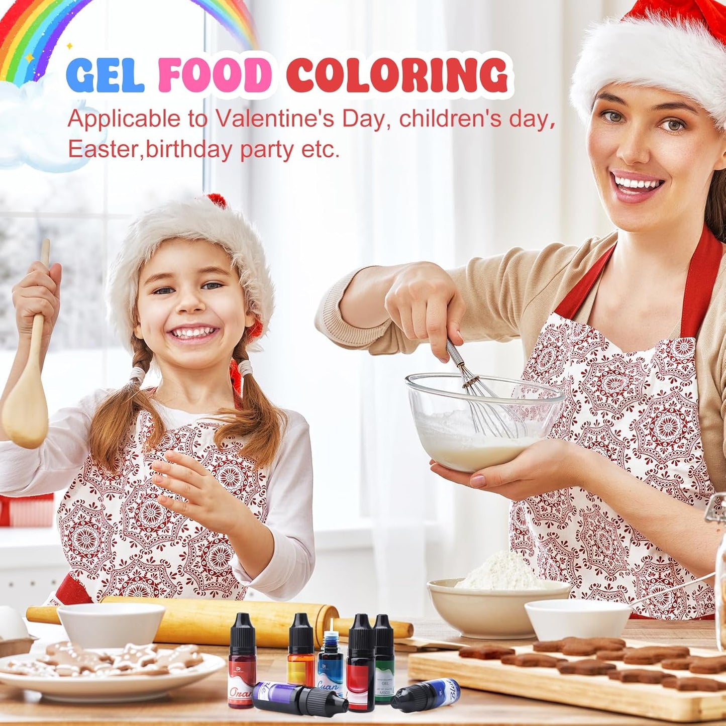 Gel Food Coloring - Rainbow Gel Food Coloring Set for Baking, Cake Decorating, Easter Egg - 7 Colors Concentrated Flavorless Edible Food Color Dye for Icing, Fondant, Cookie, DIY Crafts - 15g/Bottle