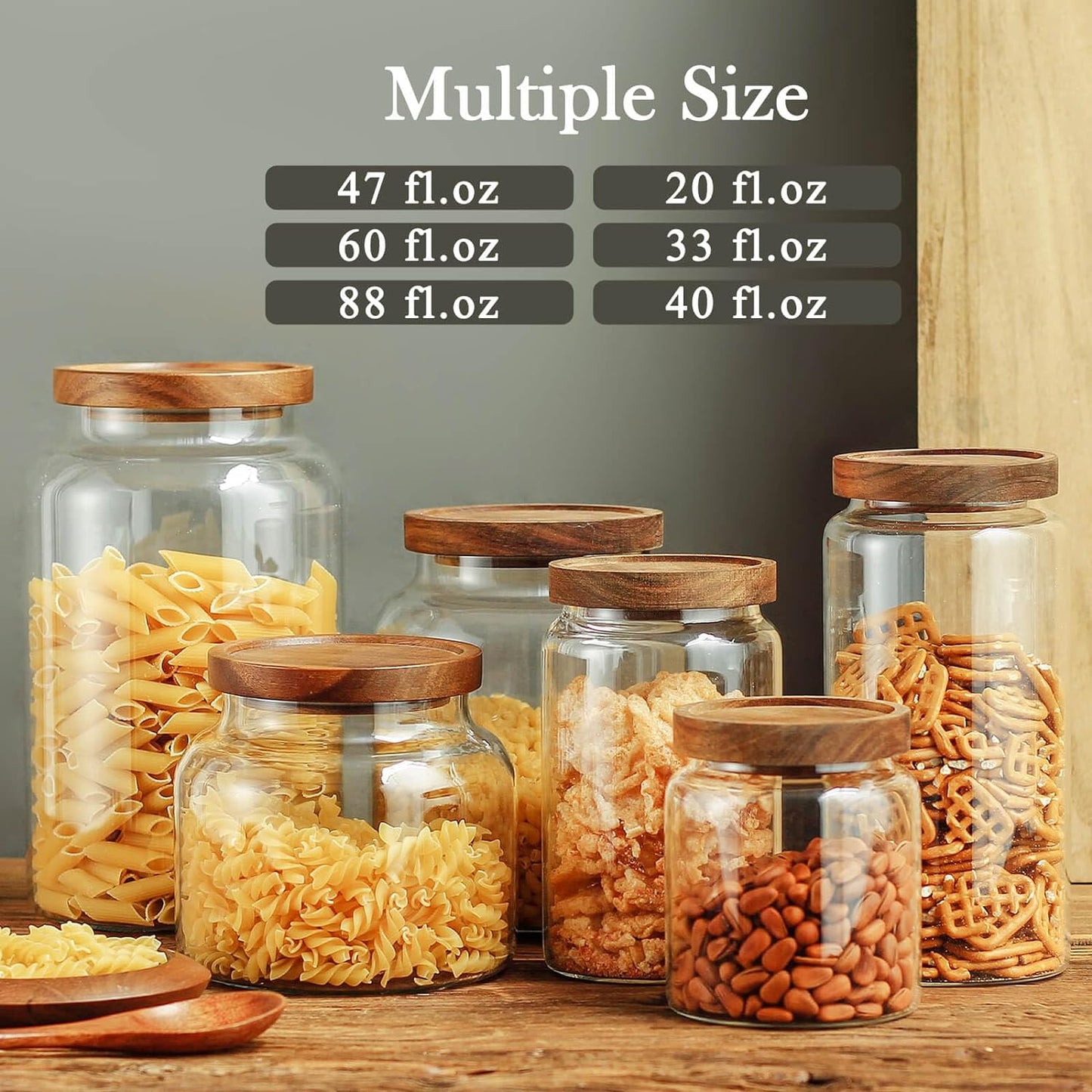 Labina Glass Storage Container Airtight Food Jars Kitchen Canister with Wood Lids, 54 Oz (1600ml) Wide Mouth Pantry Organization Glass Jar for Flour, Sugar, Cookie, Spagetti, Nuts and Candy